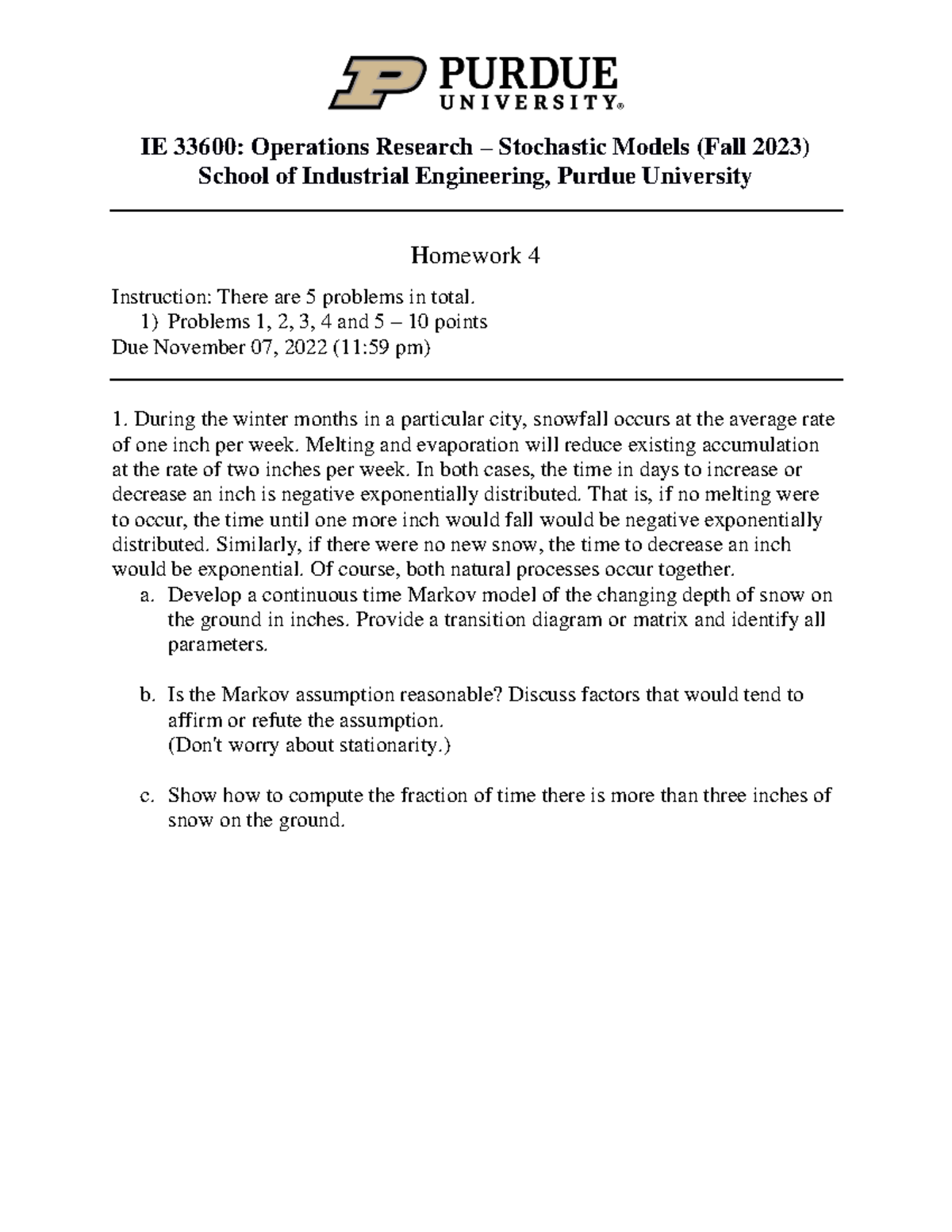 IE336 HW4 - IE 33600: Operations Research – Stochastic Models (Fall ...