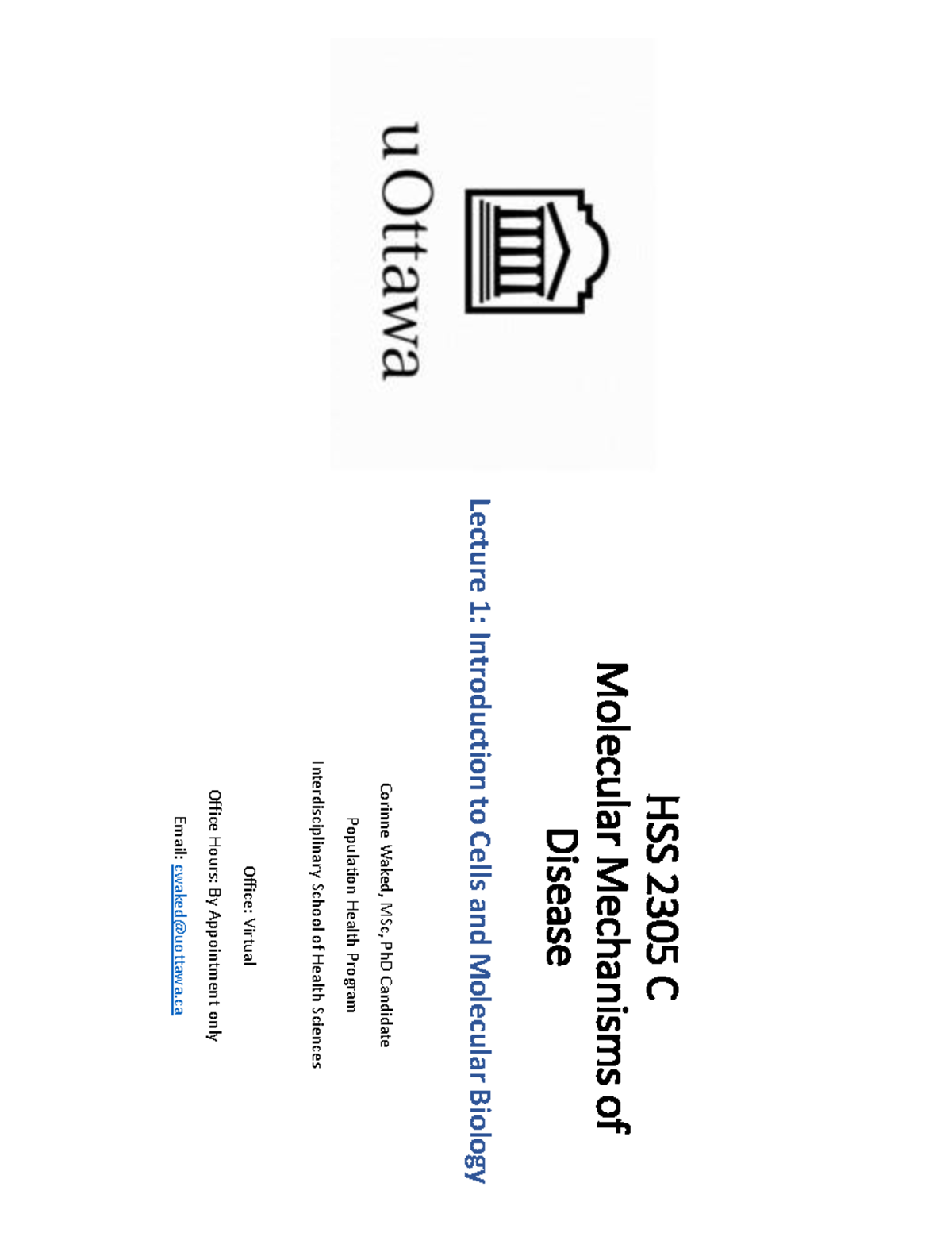 HSS2305 C- Lecture 1 - notes - HS S 23 0 5 C M o le c u la r M ec h a n ...