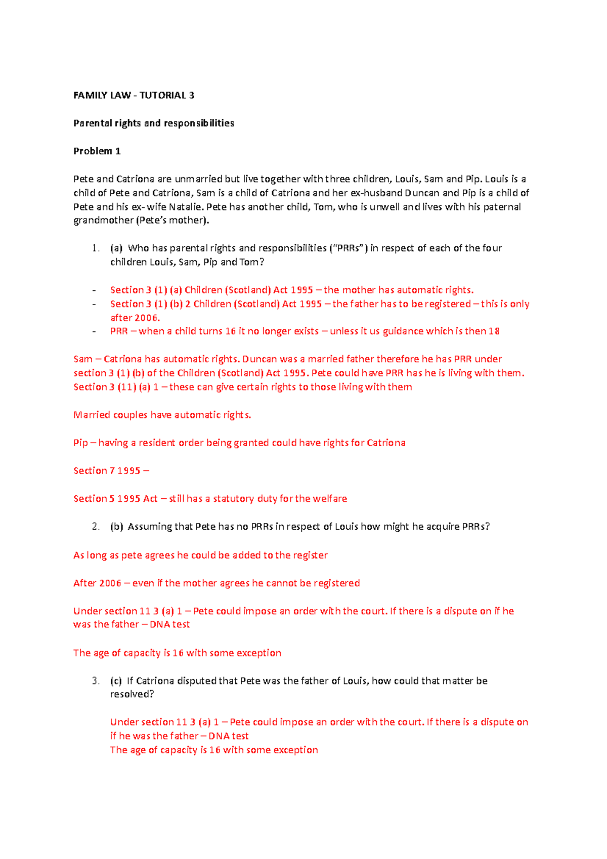 Tutorial 3 - FAMILY LAW - TUTORIAL 3 Parental rights and ...