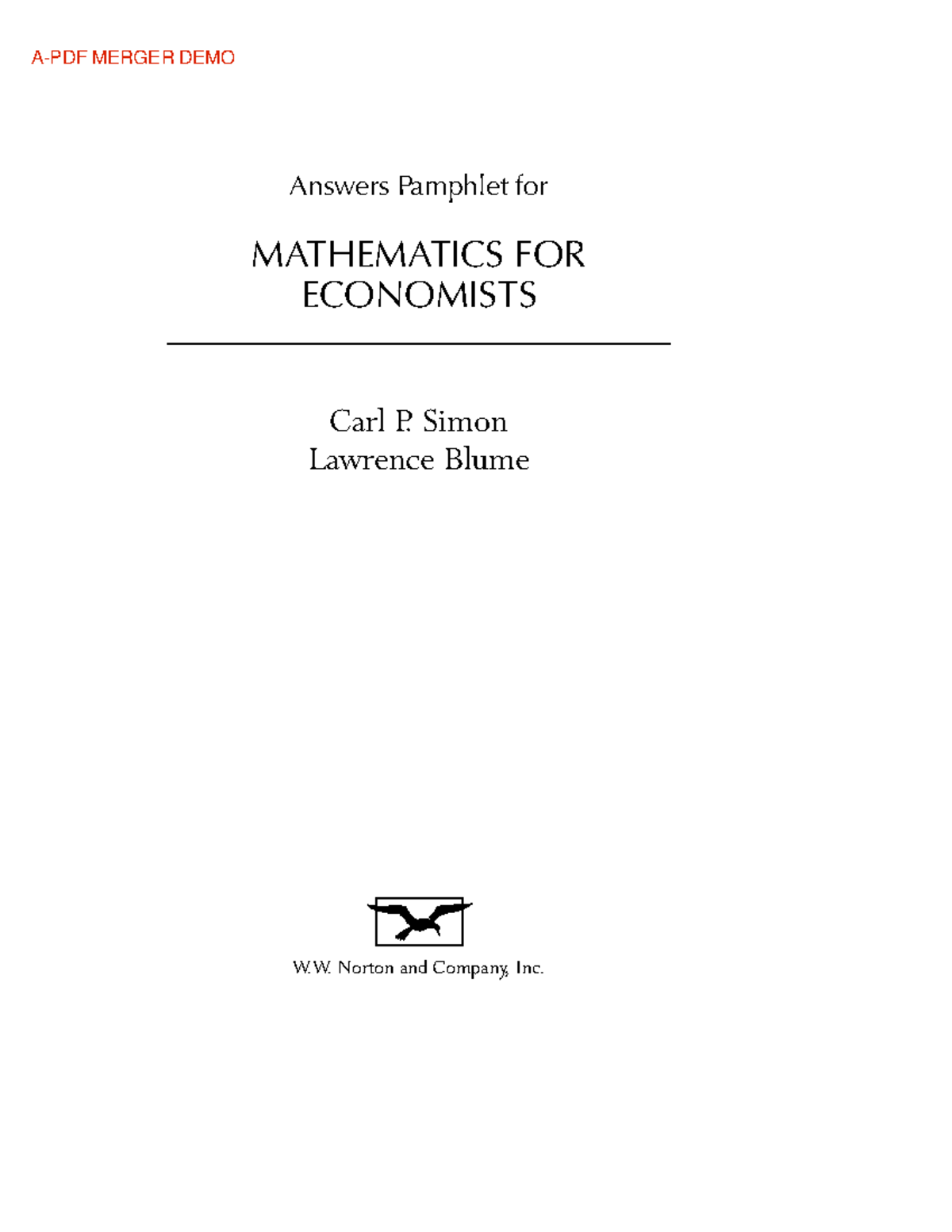 Mathematics for Economists Solution - Answers Pamphlet for MATHEMATICS ...