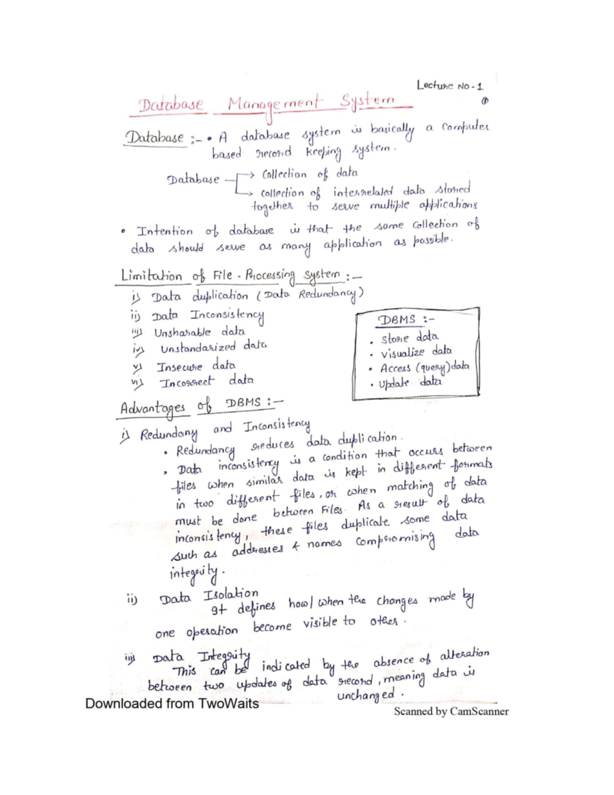 DBMS Unit 1 - Detailed Notes For Dbms - B.tech - Studocu