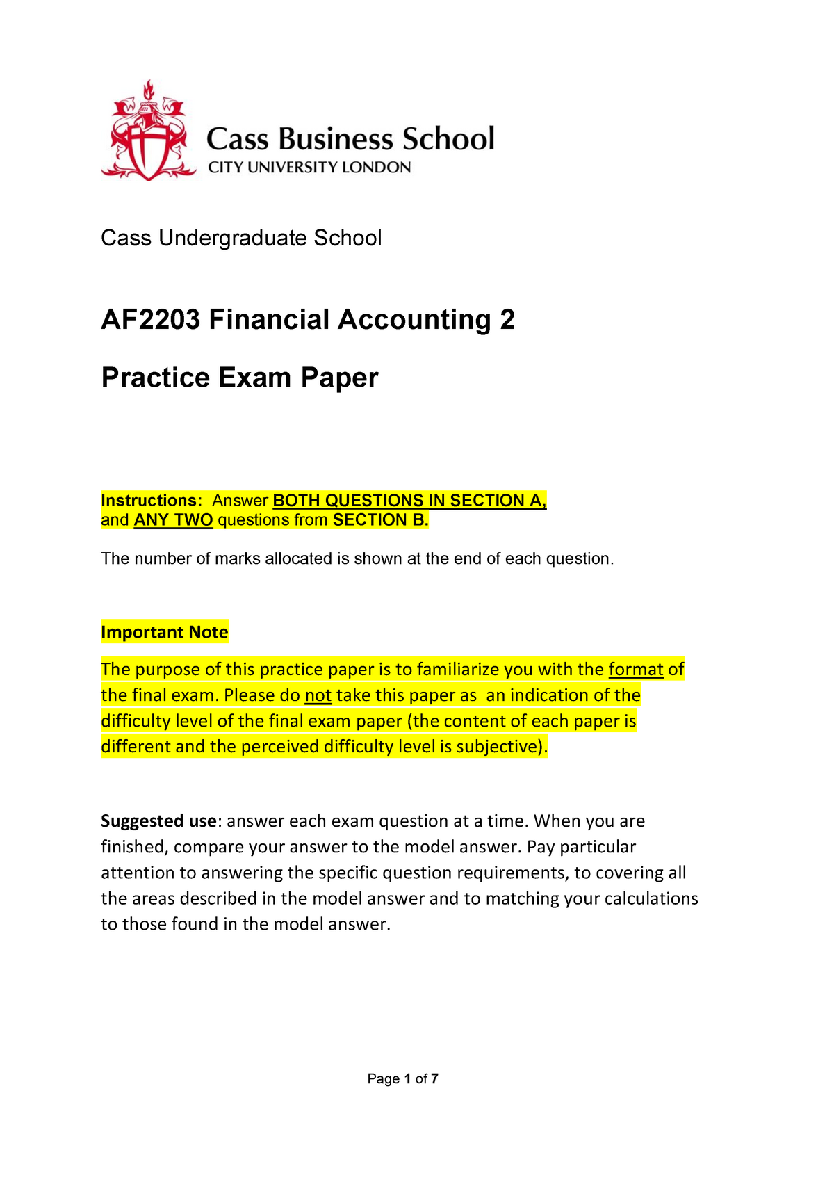 AF2203 - Mock Exam - Sample Mock Exam Which Is Similar To Actual Exam ...