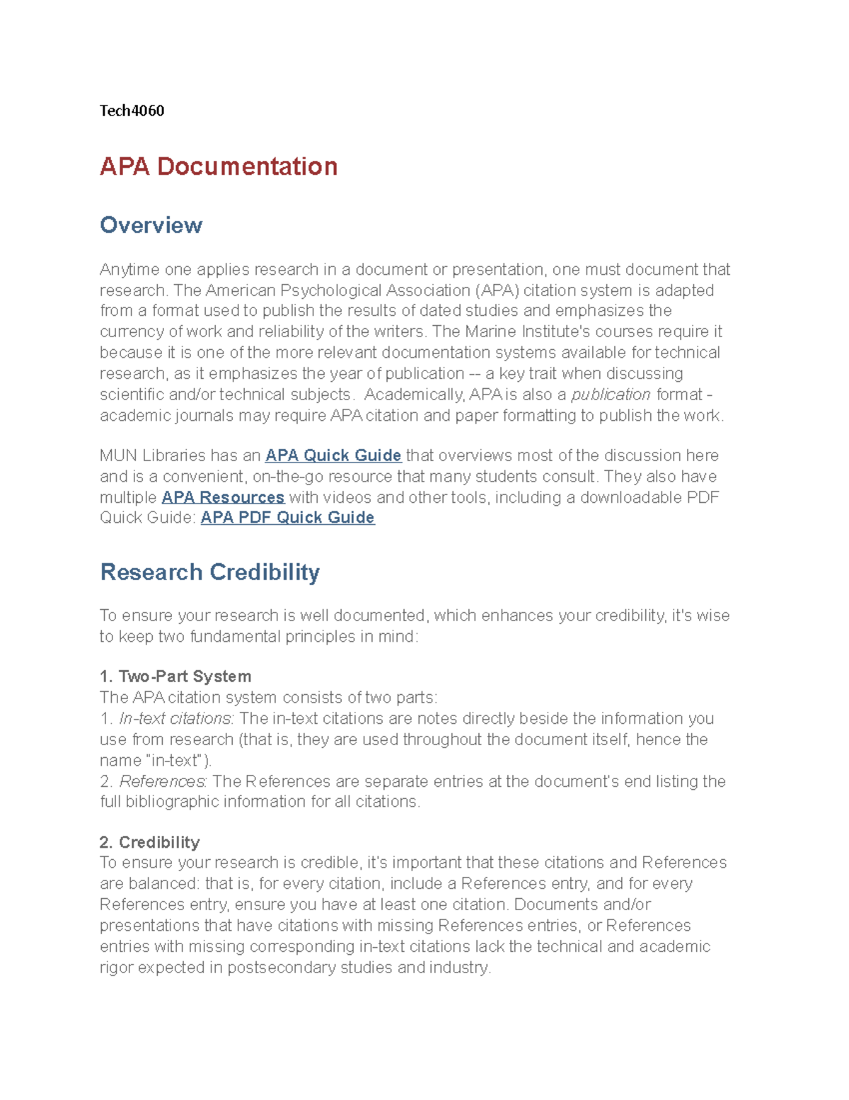 Tech4060 apa - notes - Tech APA Documentation Overview Anytime one ...