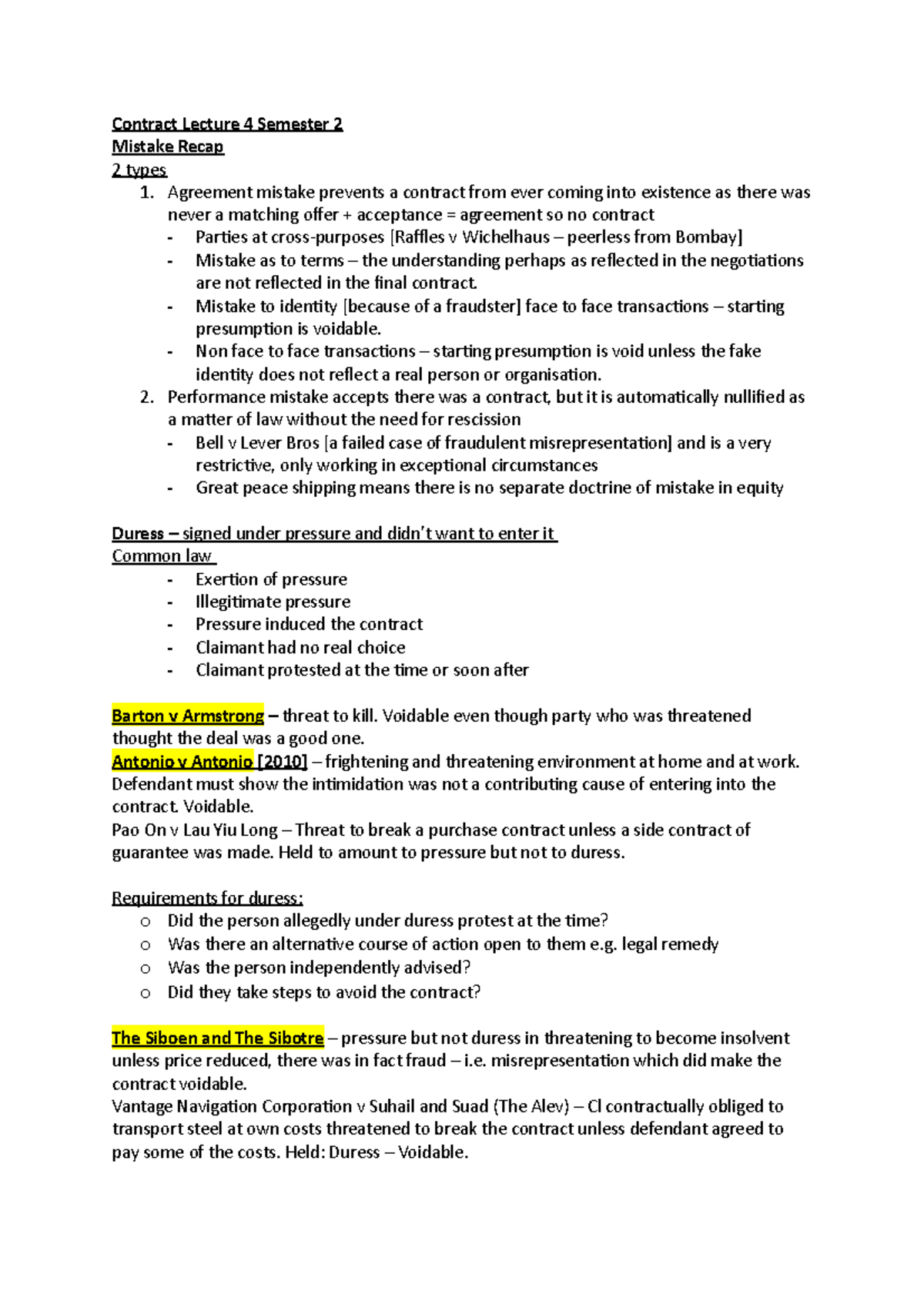 Contract Lecture 4 Semester 2 - Contract Lecture 4 Semester 2 Mistake ...