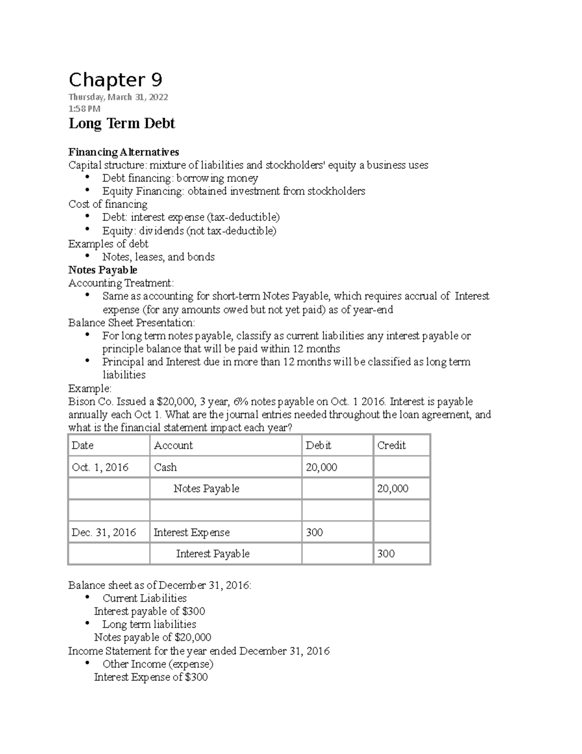 Accounting Chapter 9 Chapter 9 Thursday, March 31, 2022 158 PM Long