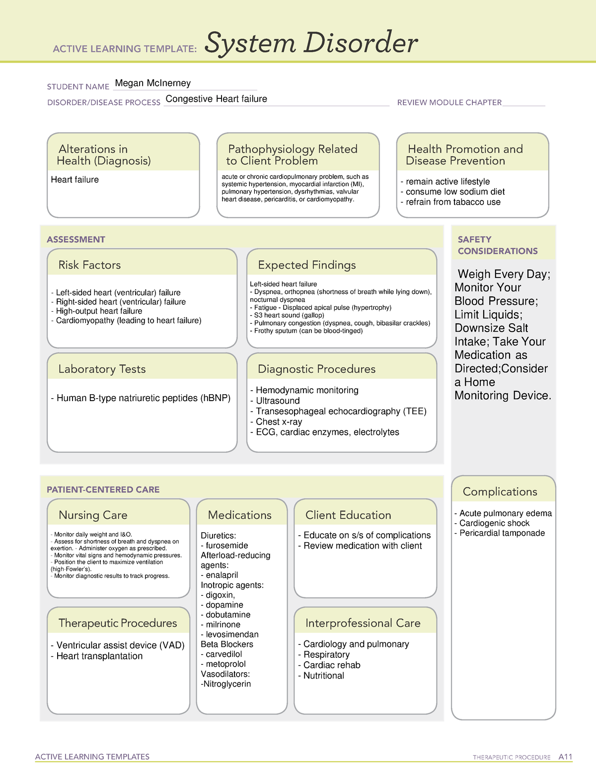 ATI System Disorder CHF ACTIVE LEARNING TEMPLATES THERAPEUTIC