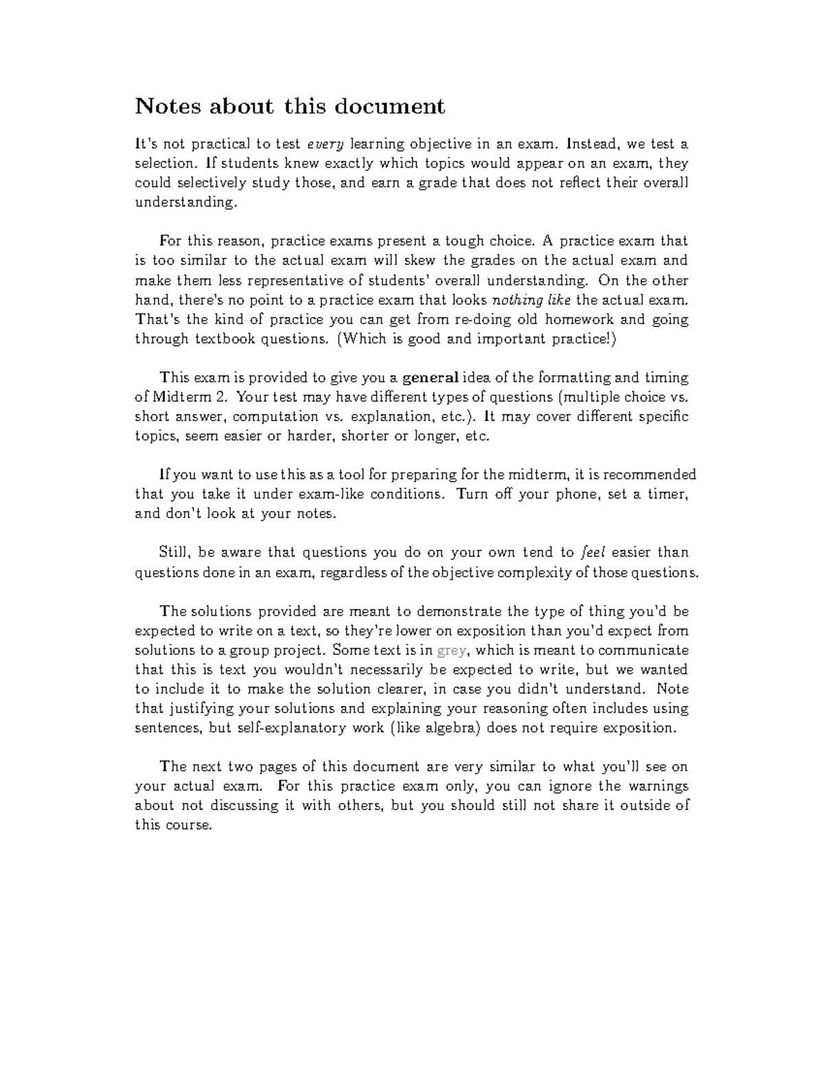 Practice Test solutions - Notes about this document It’s not practical ...