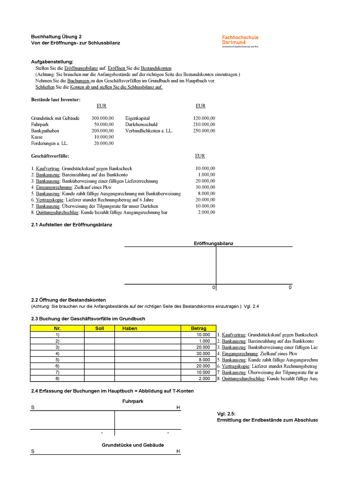 Von Der Eröffnung- Zur Schlussbilanz - Buchhaltung Übung 2 Von Der ...