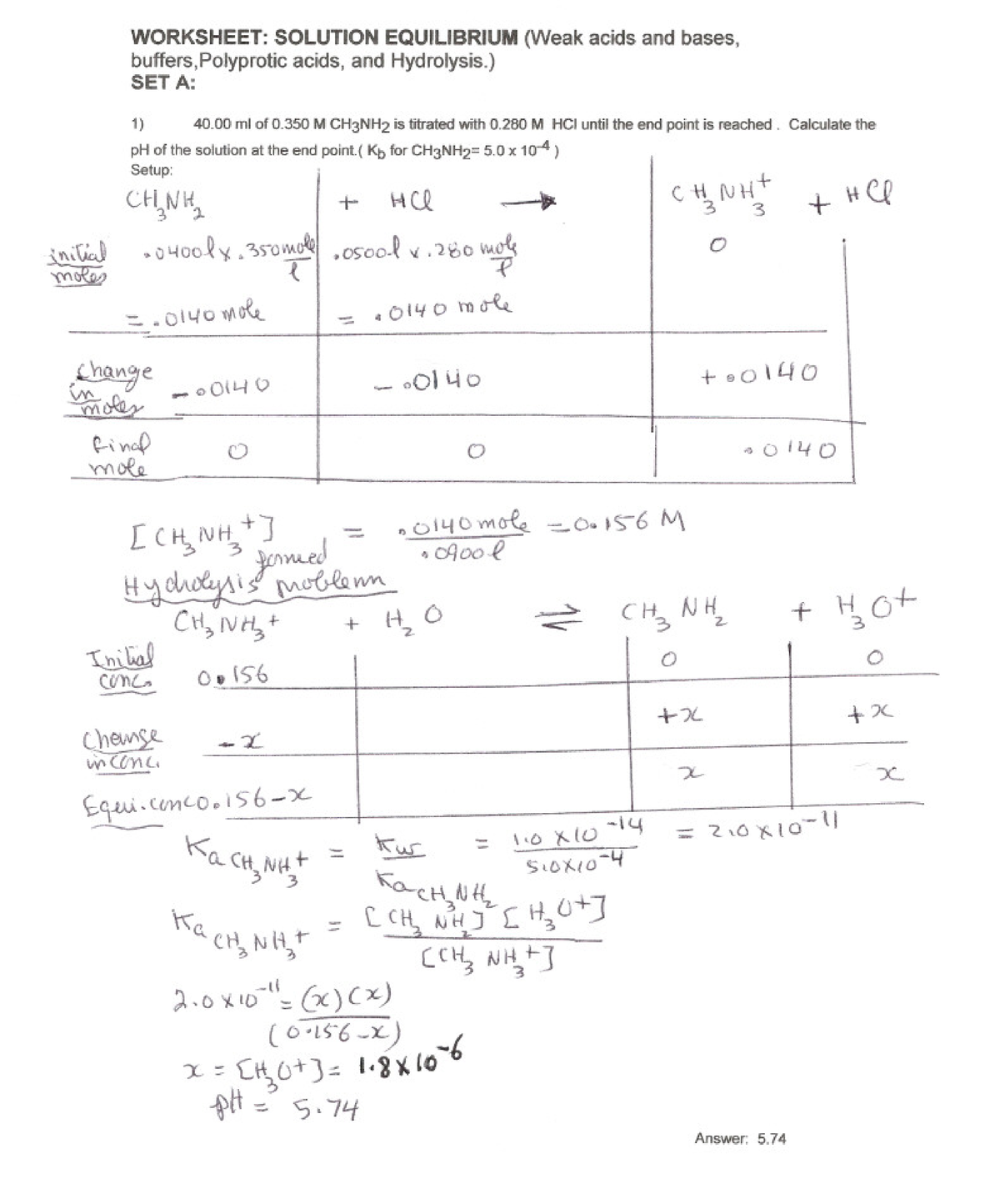 Key Worksheet Solution Equilibrium - General Chemistry - Studocu