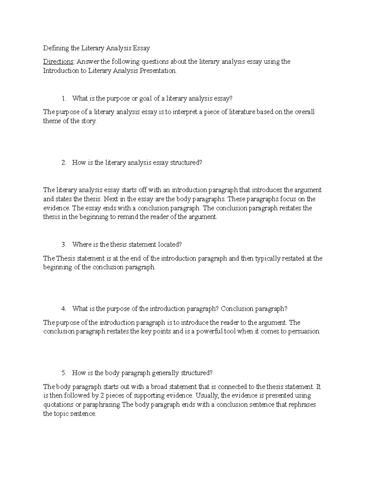 Defining The Literary Analysis Essay Defining The Literary Analysis 