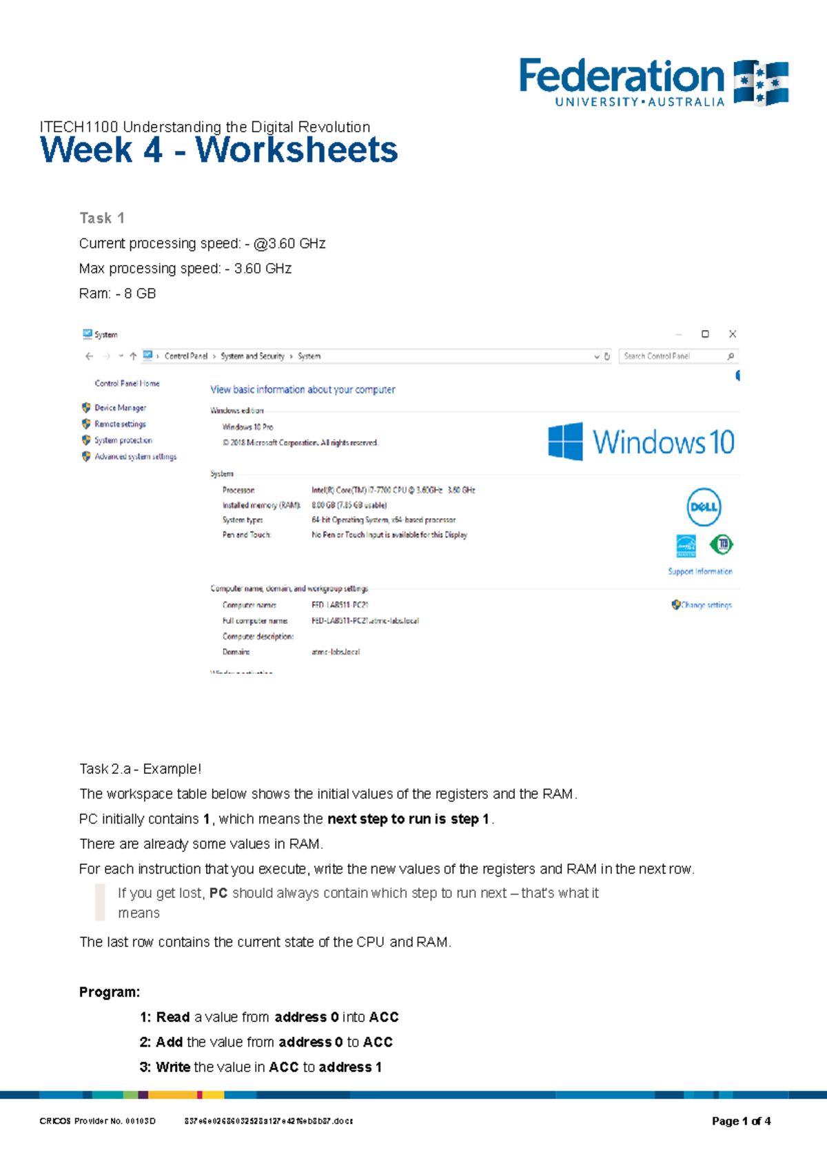 Lab 4 - Task 2 Worksheets Lab 4 - Task 2 Worksheets - ITECH1100 ...