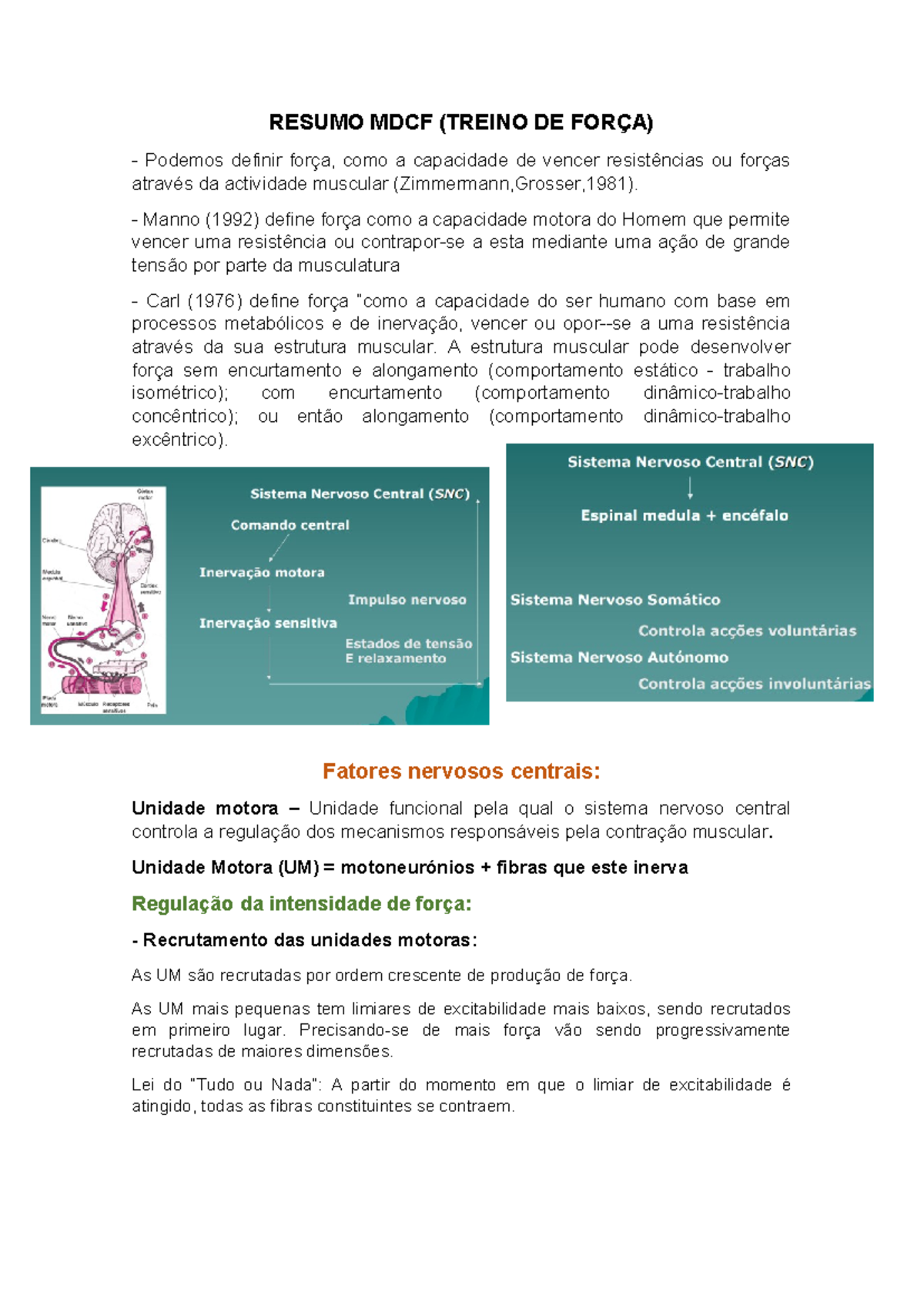 Resumo MDCF - RESUMO MDCF (TREINO DE FORÇA) - Podemos definir força ...