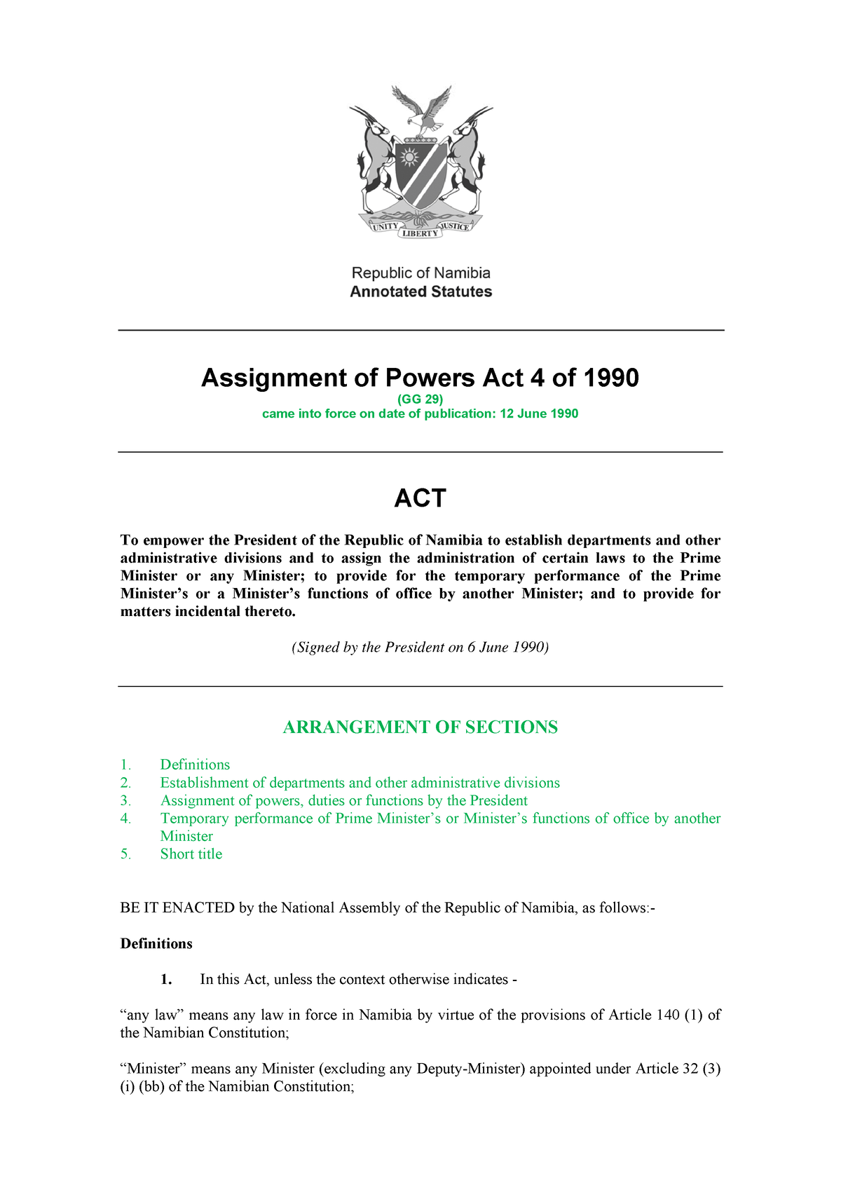 assignment of powers act 4 of 1990