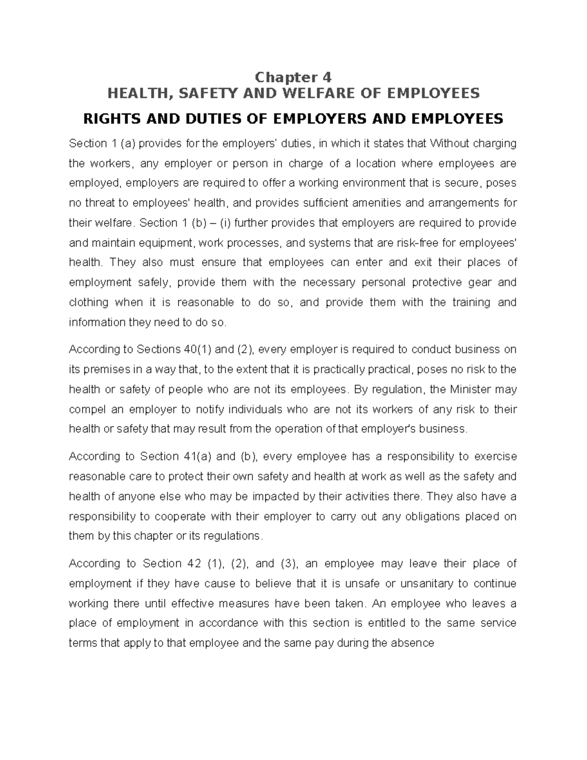 Labour law Rep - good - Chapter 4 HEALTH, SAFETY AND WELFARE OF ...