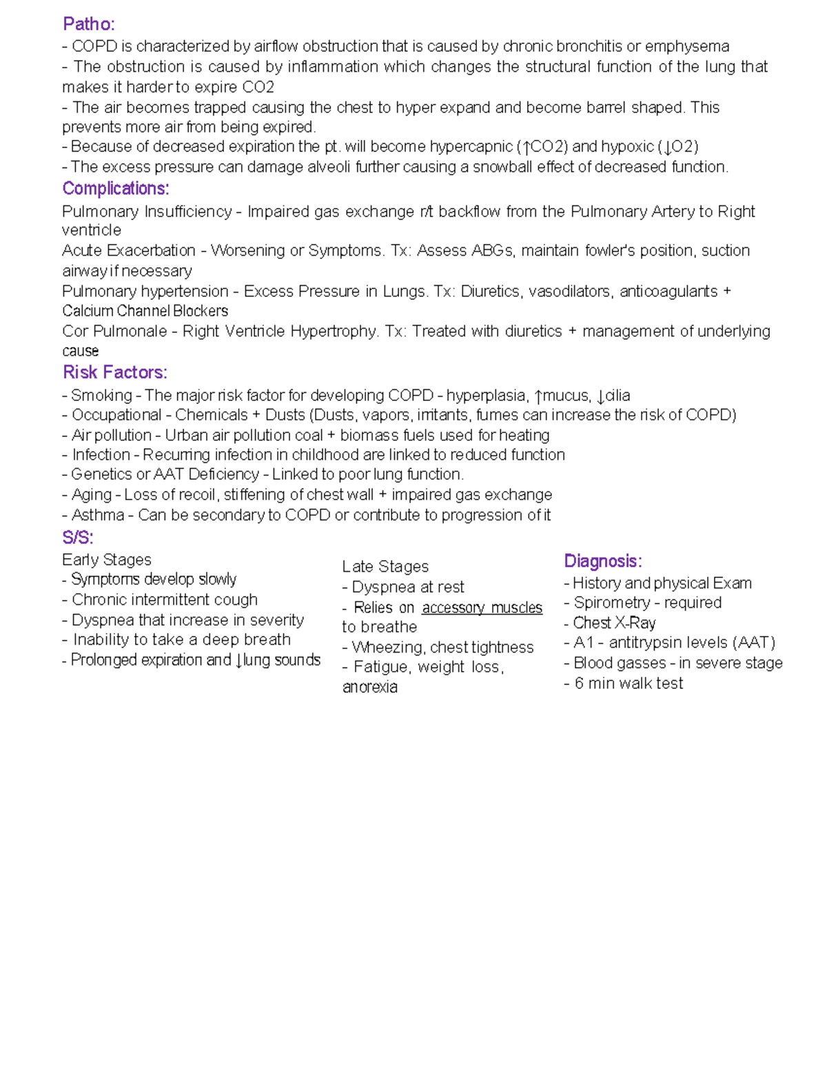 Patho - Patho: - COPD is characterized by airflow obstruction that is ...