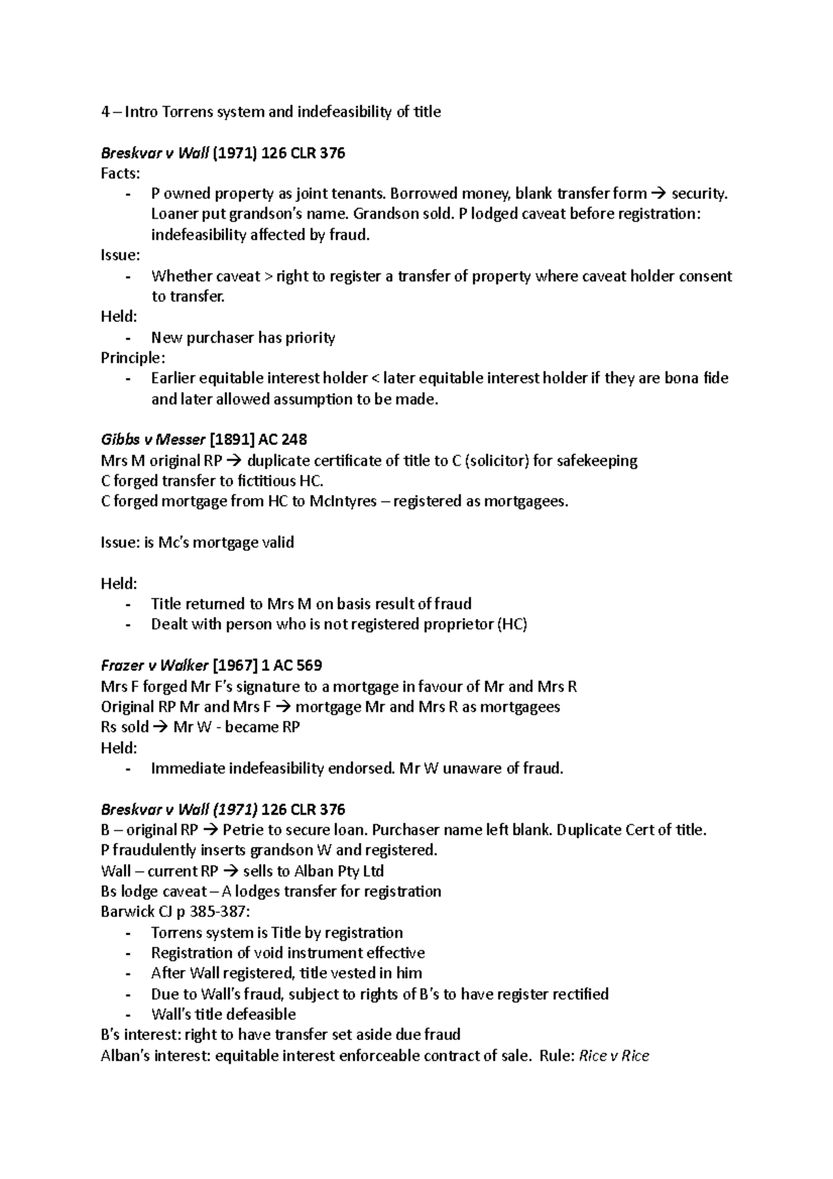 Prop Week 4 - 4 – Intro Torrens system and indefeasibility of title ...