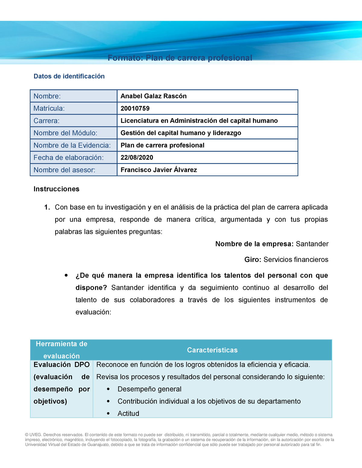 Plan de carrera profesional - Formato: Plan de carrera profesional Datos de  identificación Nombre: - Studocu