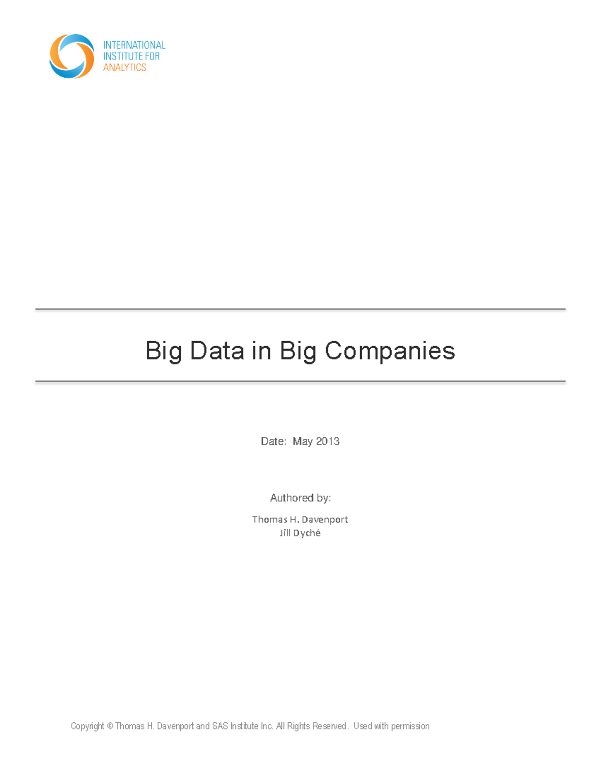 Big Data In Big Companies - Copyright © Thomas H. Davenport And SAS ...