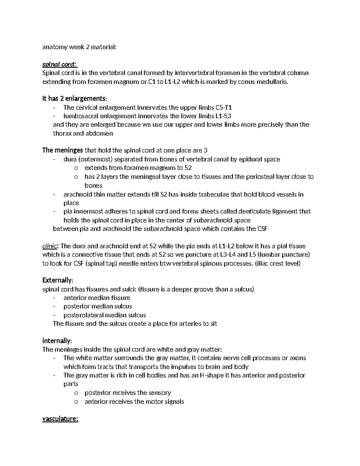 Antomy 2 spinal cord - anatomy week 2 material: spinal cord: Spinal ...