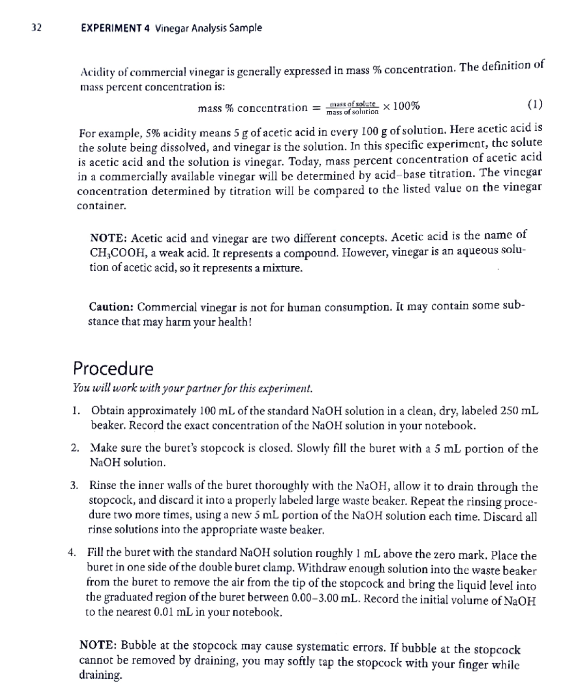 vinegar analysis lab procedure 32 EXPERIMENT 4 Vinegar Analysis