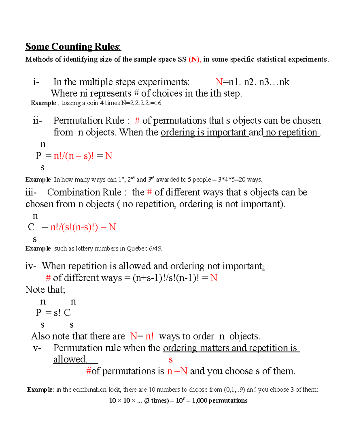 New Counting Rules Eaxmplesin Prob Some Counting Rules Methods of