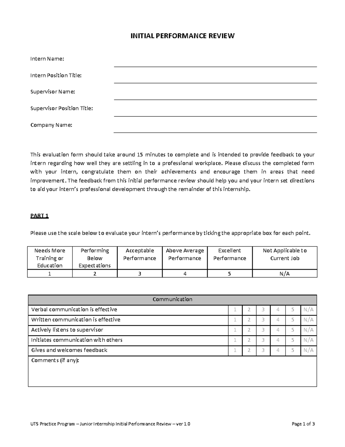 Init Perf Rev - Performance Review - UTS Practice Program – Junior ...