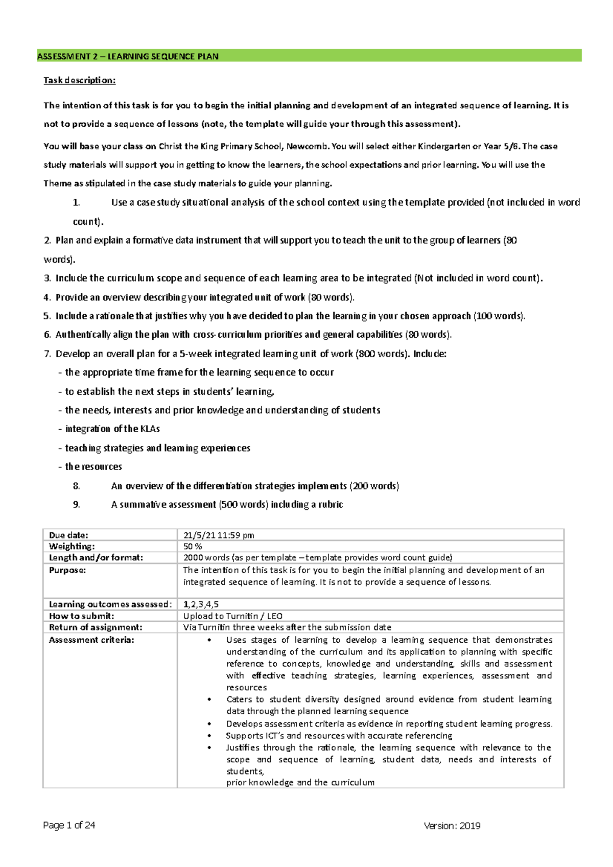 A2 Template Word File - ASSESSMENT 2 – LEARNING SEQUENCE PLAN Task ...