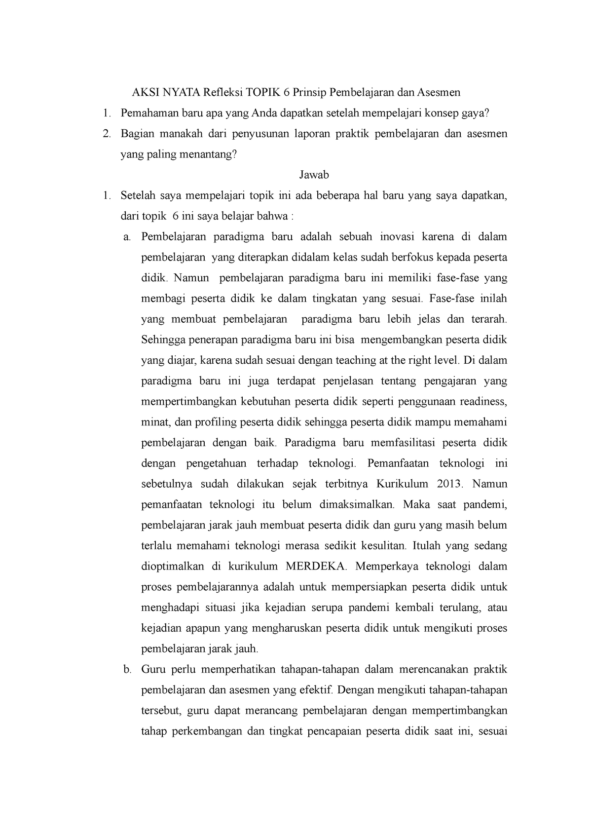 Gambaran Aksi Nyata Topik 6 Asesmen - AKSI NYATA Refleksi TOPIK 6 ...