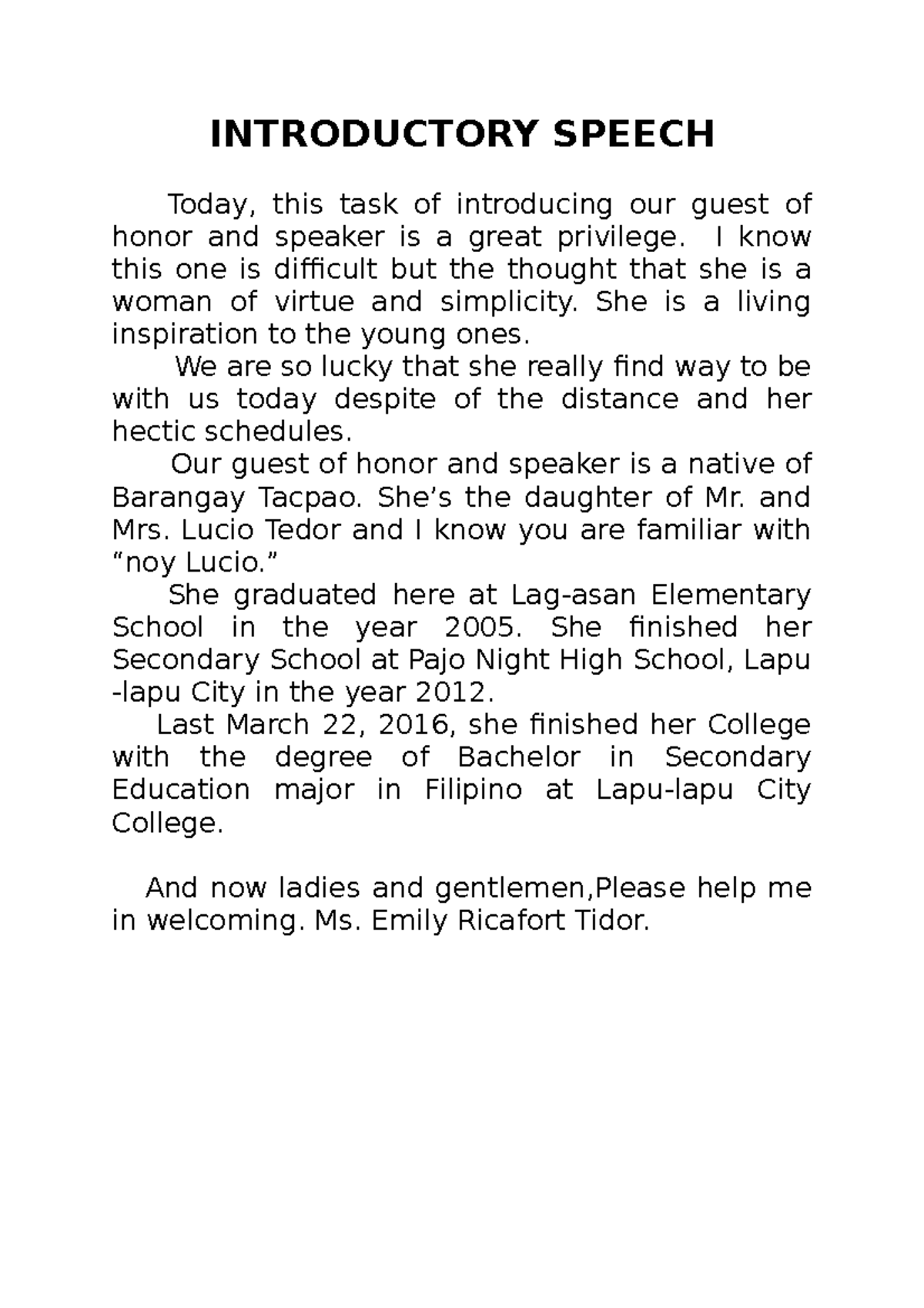 elementary graduation speech for guest speaker