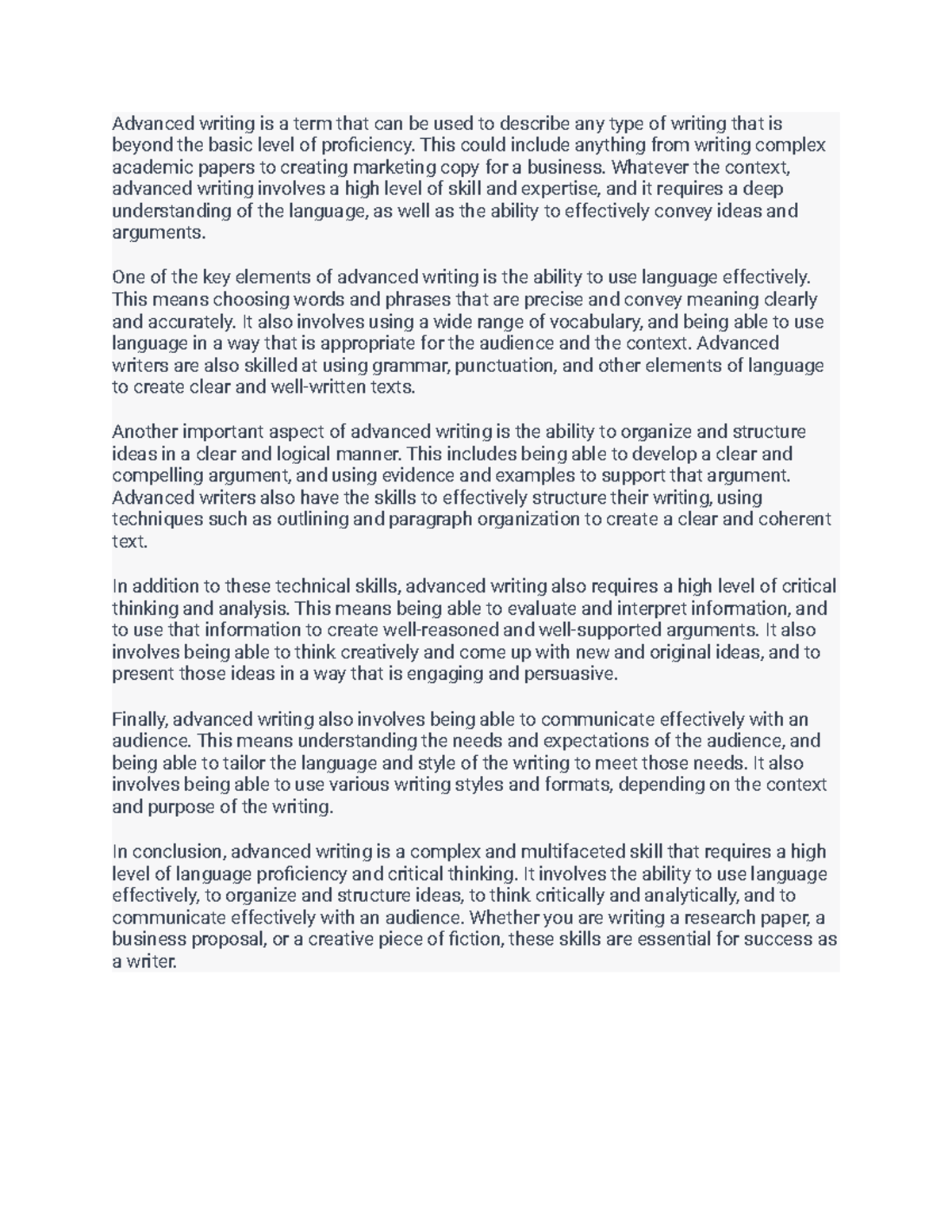 Final paper- Advanced Writing - Advanced writing is a term that can be ...