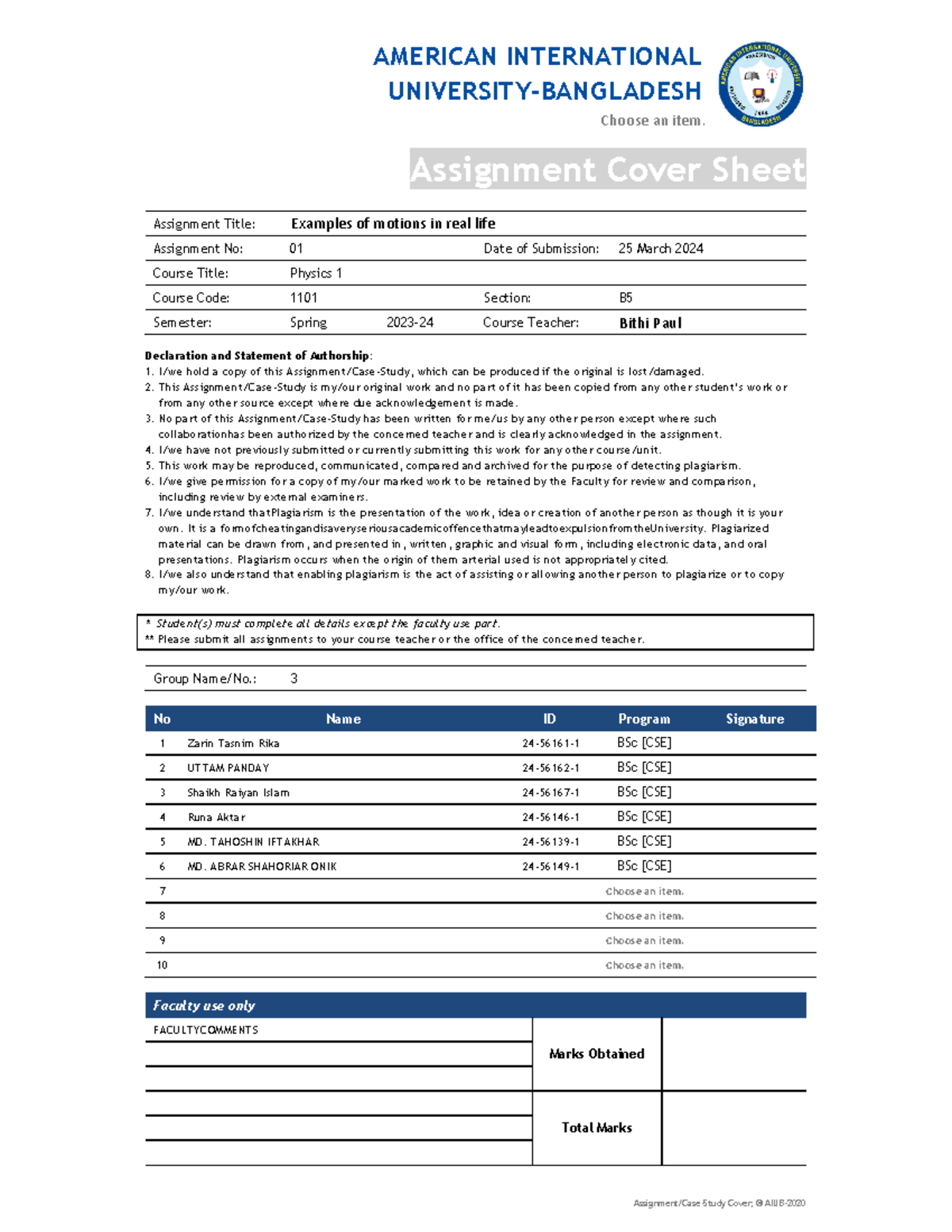 aiub assignment cover page pdf