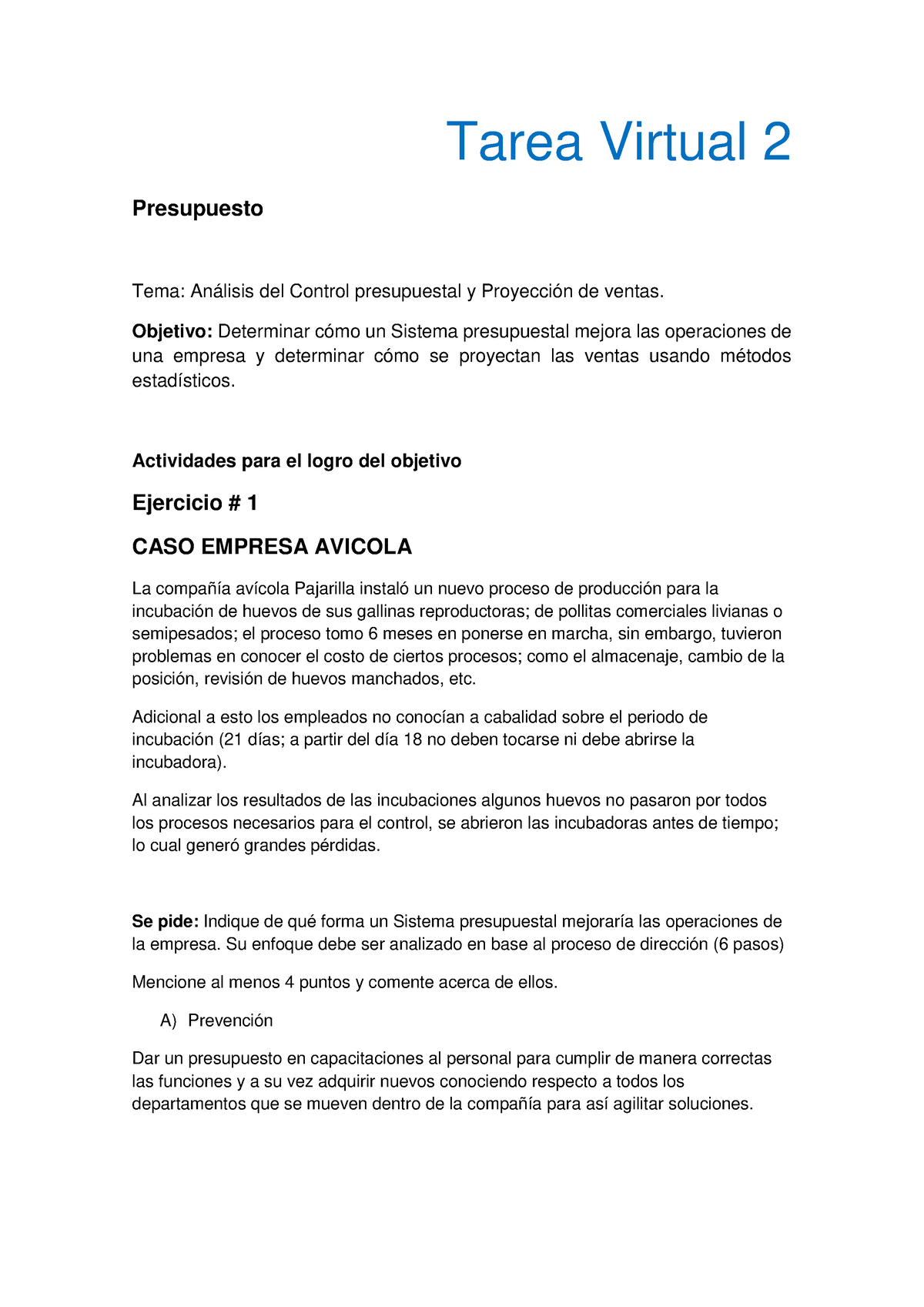 Tarea 2 Presupuesto - Tarea Virtual 2 Presupuesto Tema: Análisis Del ...