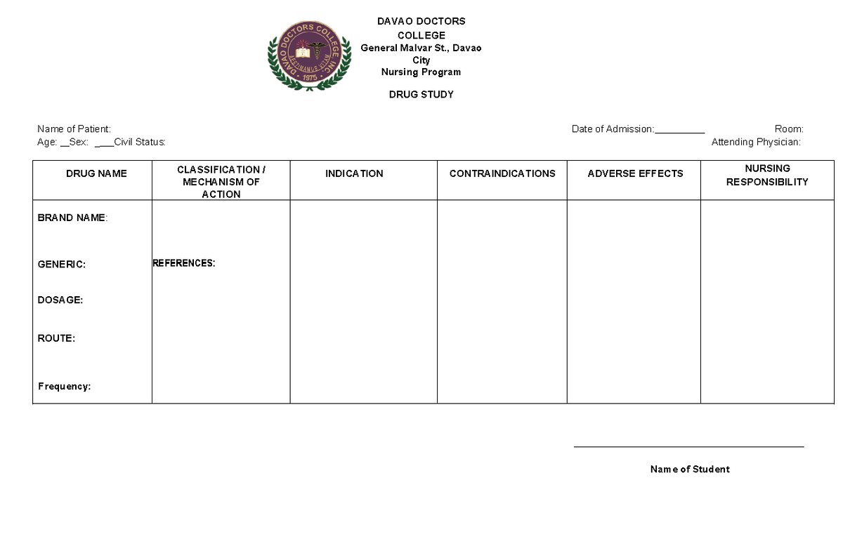 DS-FORM-orig - sample - Critical Nursing - DAVAO DOCTORS COLLEGE ...