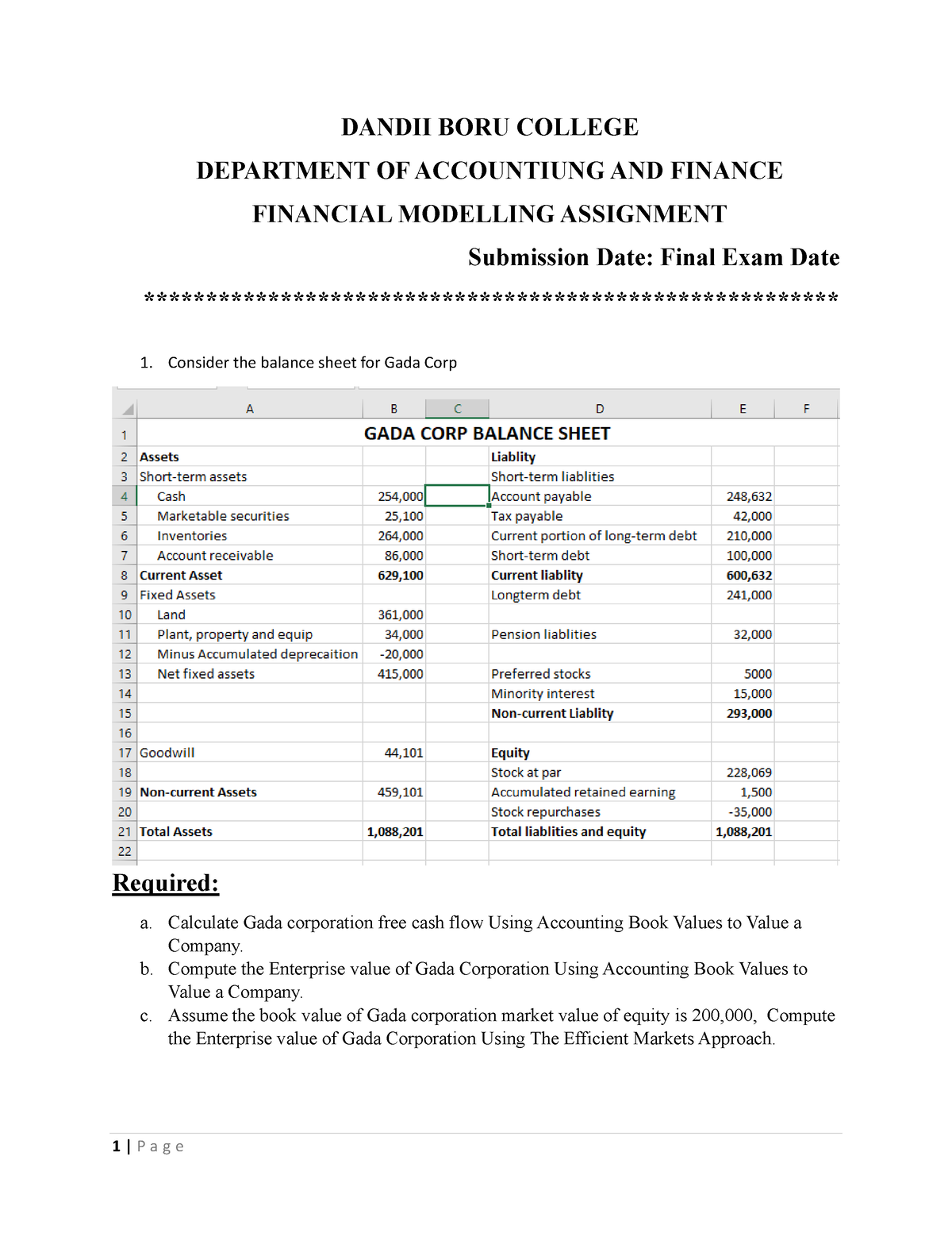 DBC Assignment Of Financial Modelling Pdf - 1 | P A G E DANDII BORU ...