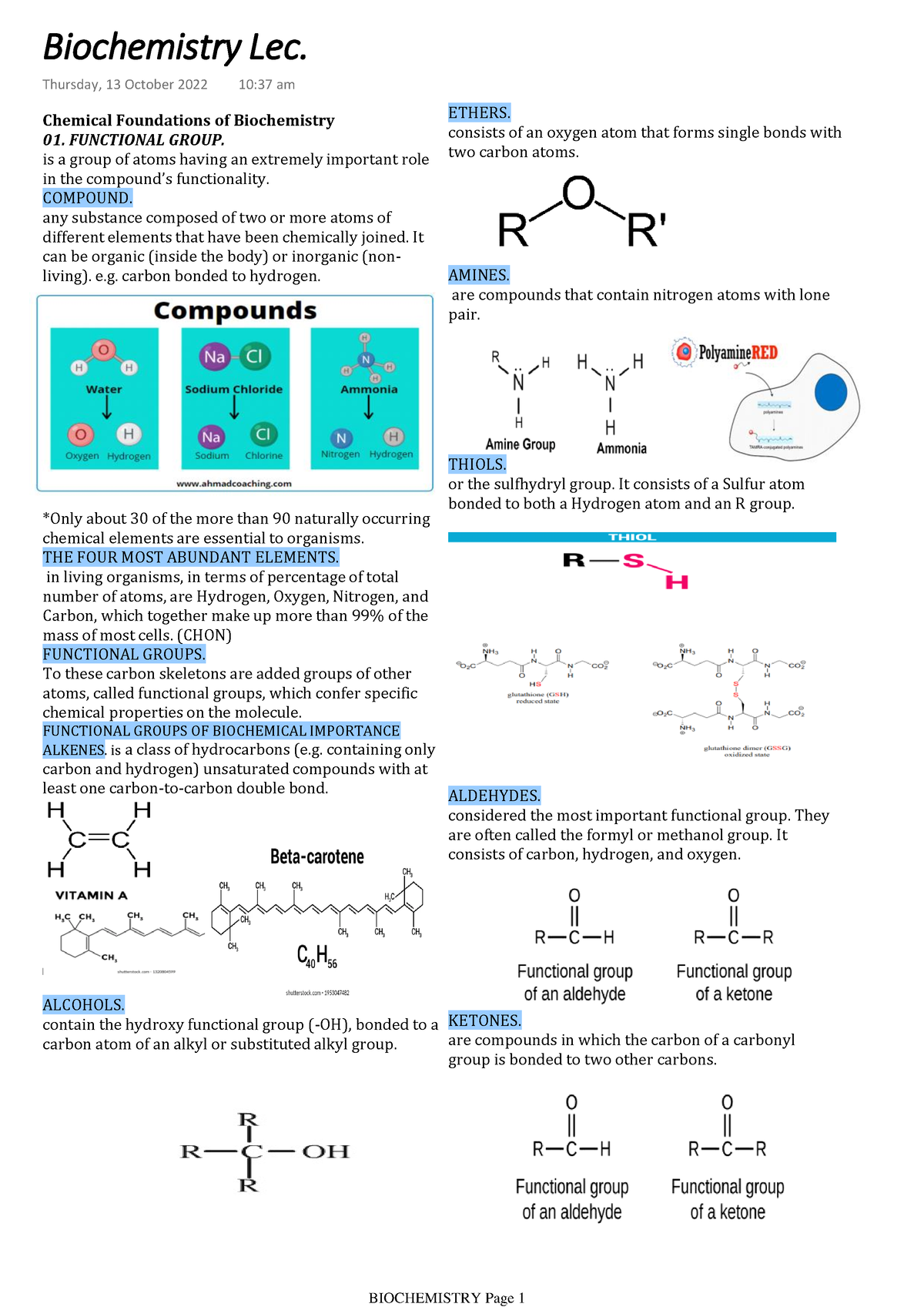 Biochemistry Midterm Reviewer - Chemical Foundations of Biochemistry 01 ...