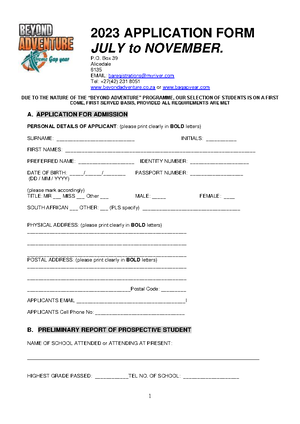 2023 Beyond Application Form January to November - 2023 APPLICATION ...