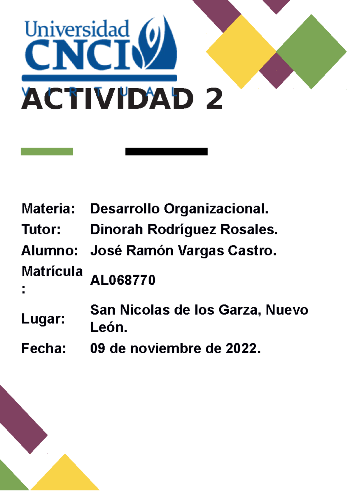 Actividad 2 Desarrollo Organizacional - ACTIVIDAD 2 Materia: Desarrollo ...