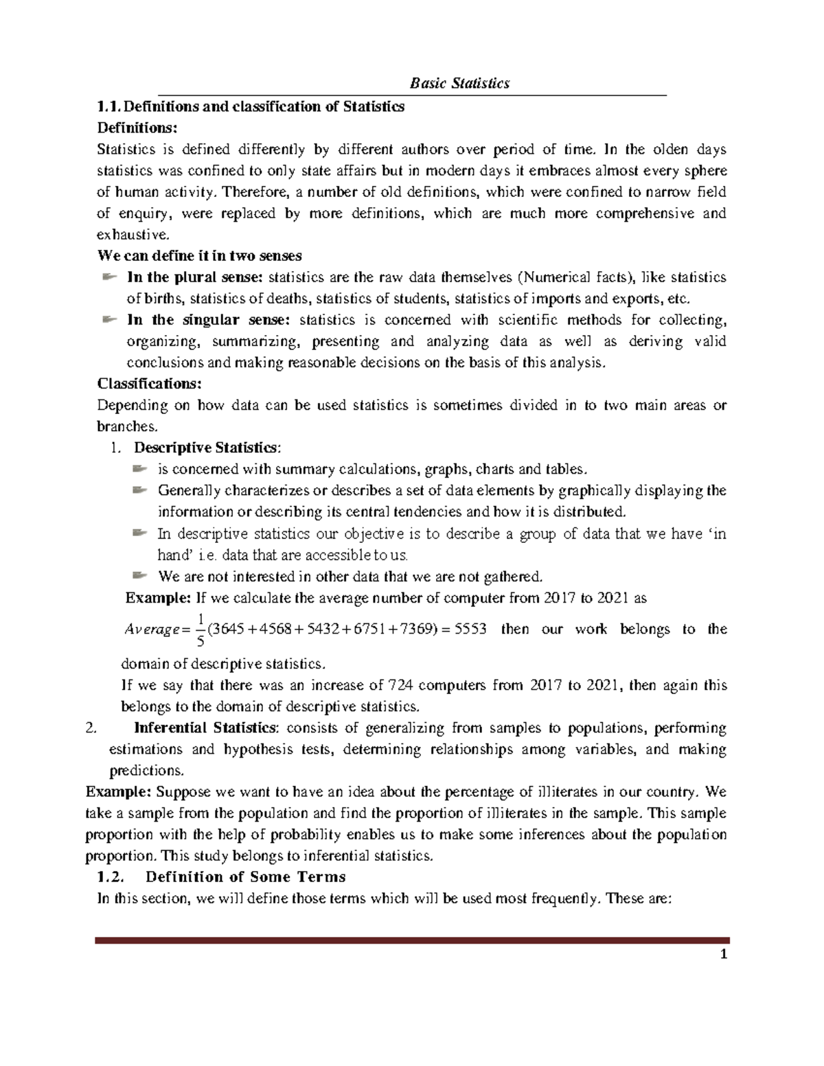 Basic Statistics pdf - stat - Basic Statistics Definitions and ...