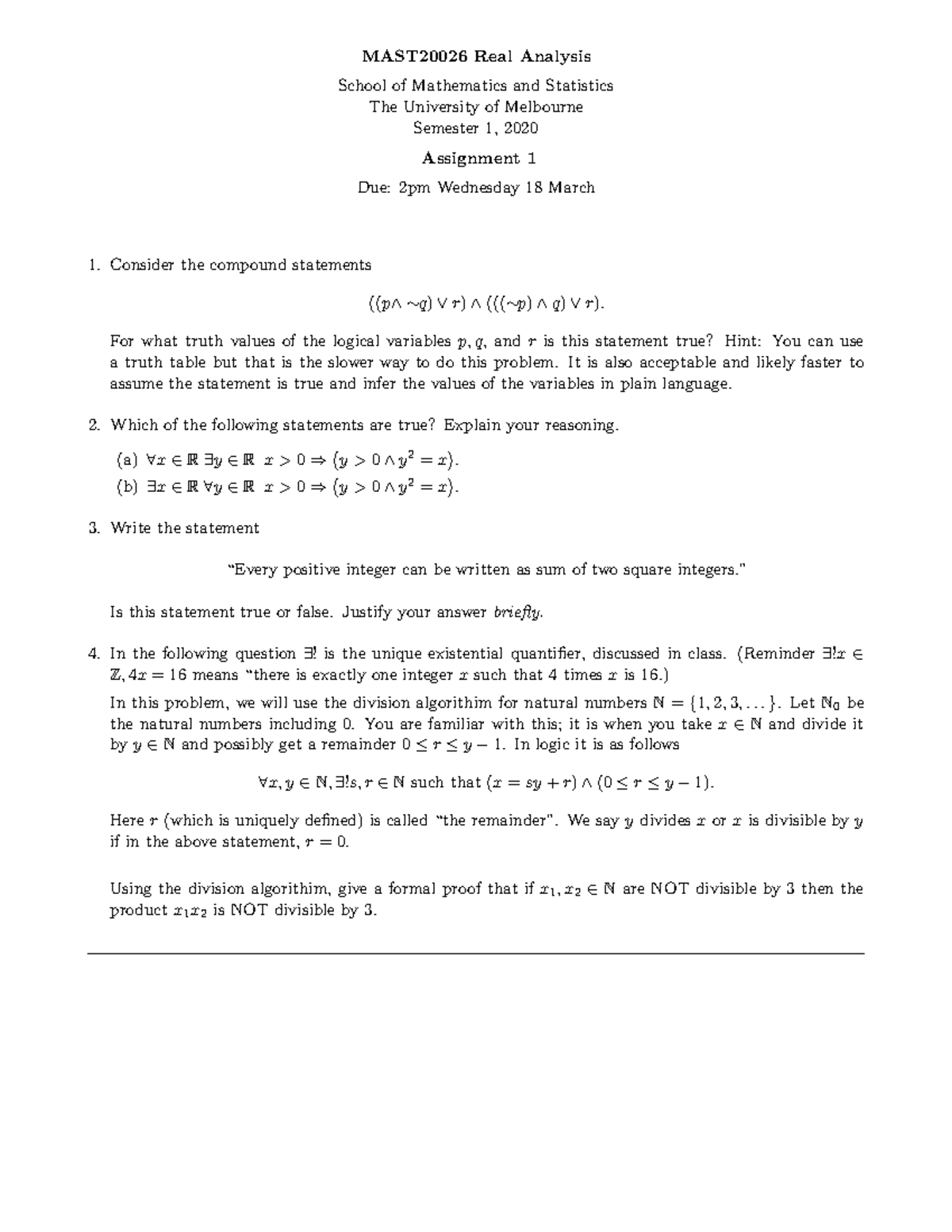 MAST2002 6 2020s2 assn 1-2 - MAST20026 Real Analysis School of ...