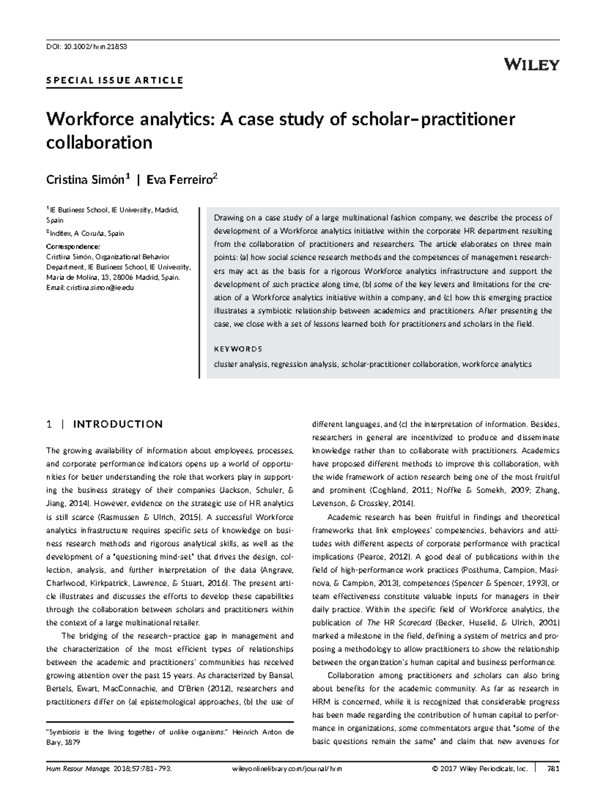 Workforce analytics, A case study of scholar–practitioner collaboration ...