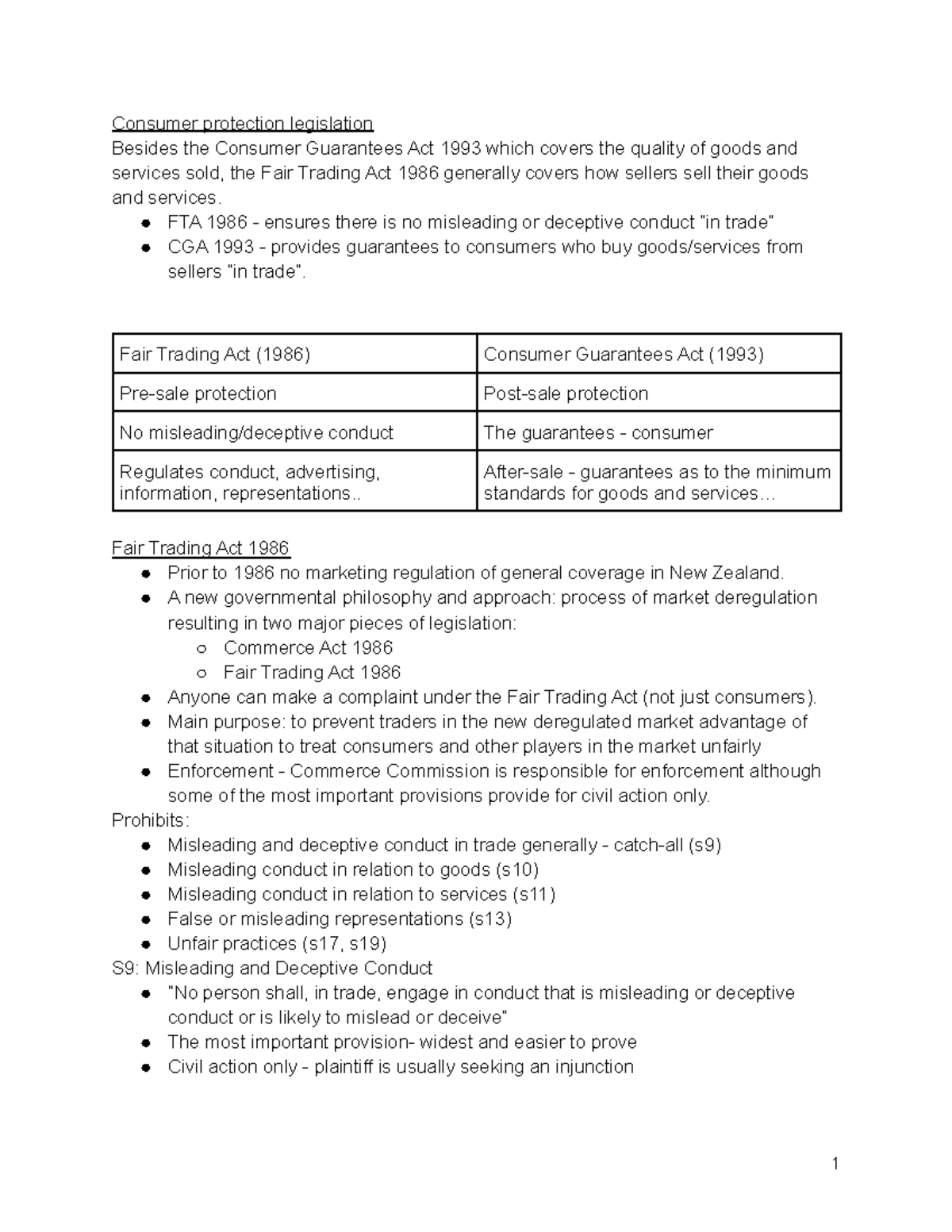 Week 6 Fair Trading Act 1986 Consumer protection legislation Besides