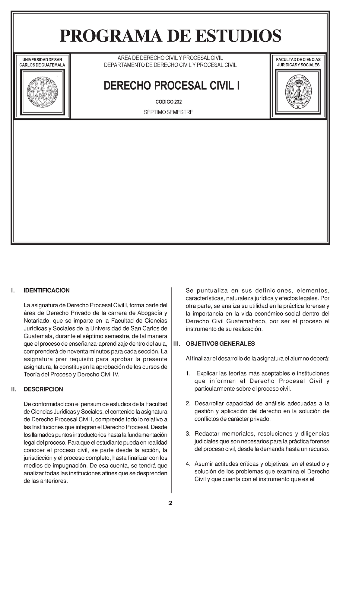 232 Derecho Proc Civil I - AREA DE DERECHO CIVIL Y PROCESAL CIVIL ...