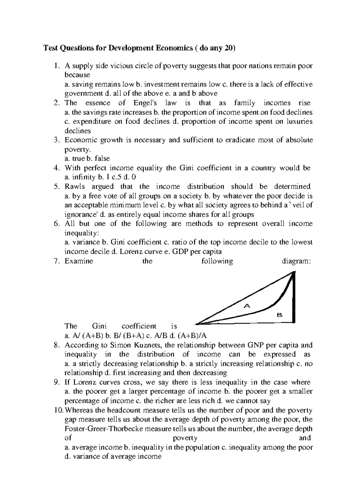 Test Development Economics 12th october - Test Questions for ...