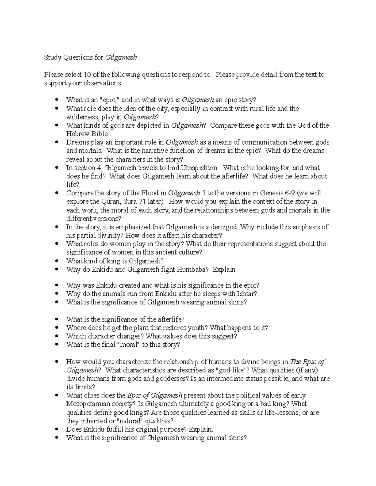 Gilgamesh Questions Literature Analysis Notes Study Questions For gilgamesh-questions-literature-analysis-notes-study-questions-for