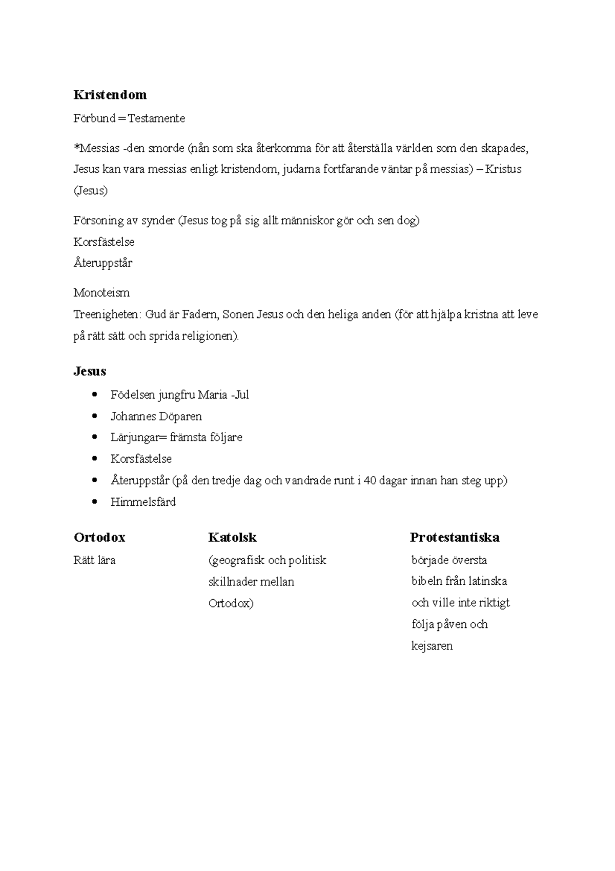 Kristendom Kristendom Förbund = Testamente *Messias den smorde (nån