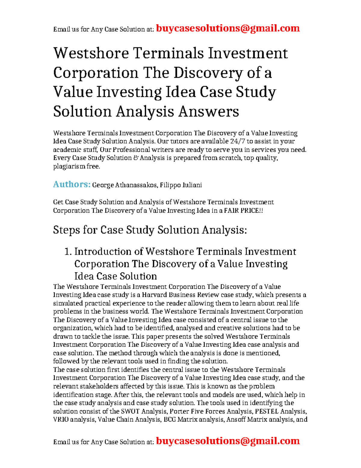 Case Solution Westshore Terminals Investment Corporation The Discovery ...