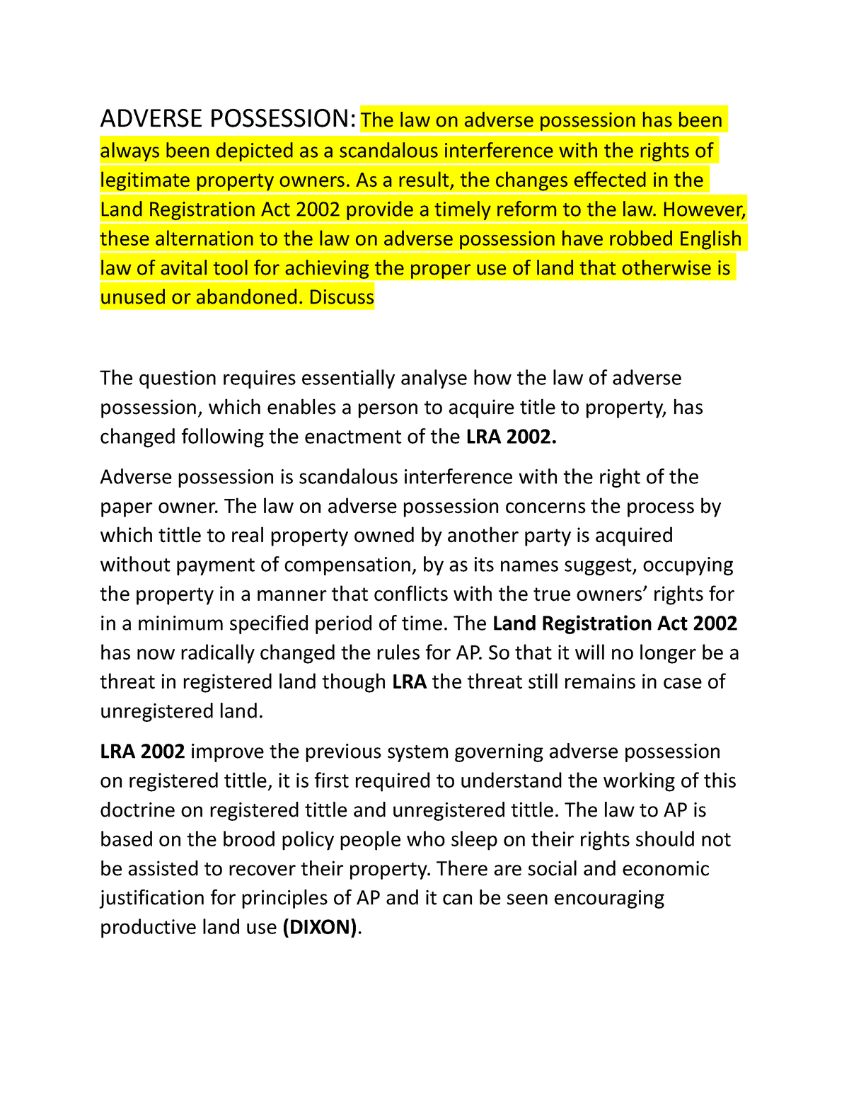 Adverse Possession Done - ADVERSE POSSESSION: The Law On Adverse ...