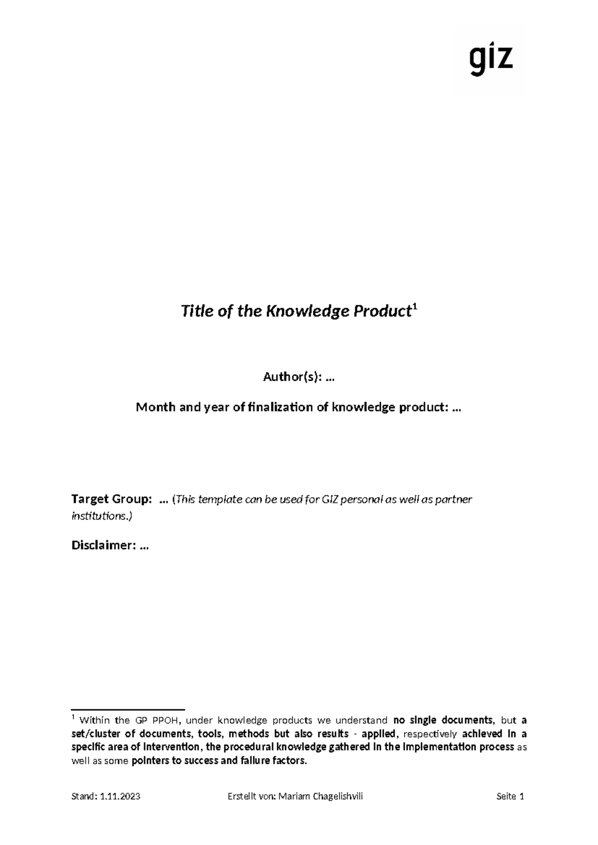 Draft template of Knowledge Product GP PPOH 20231101 - Title of the ...