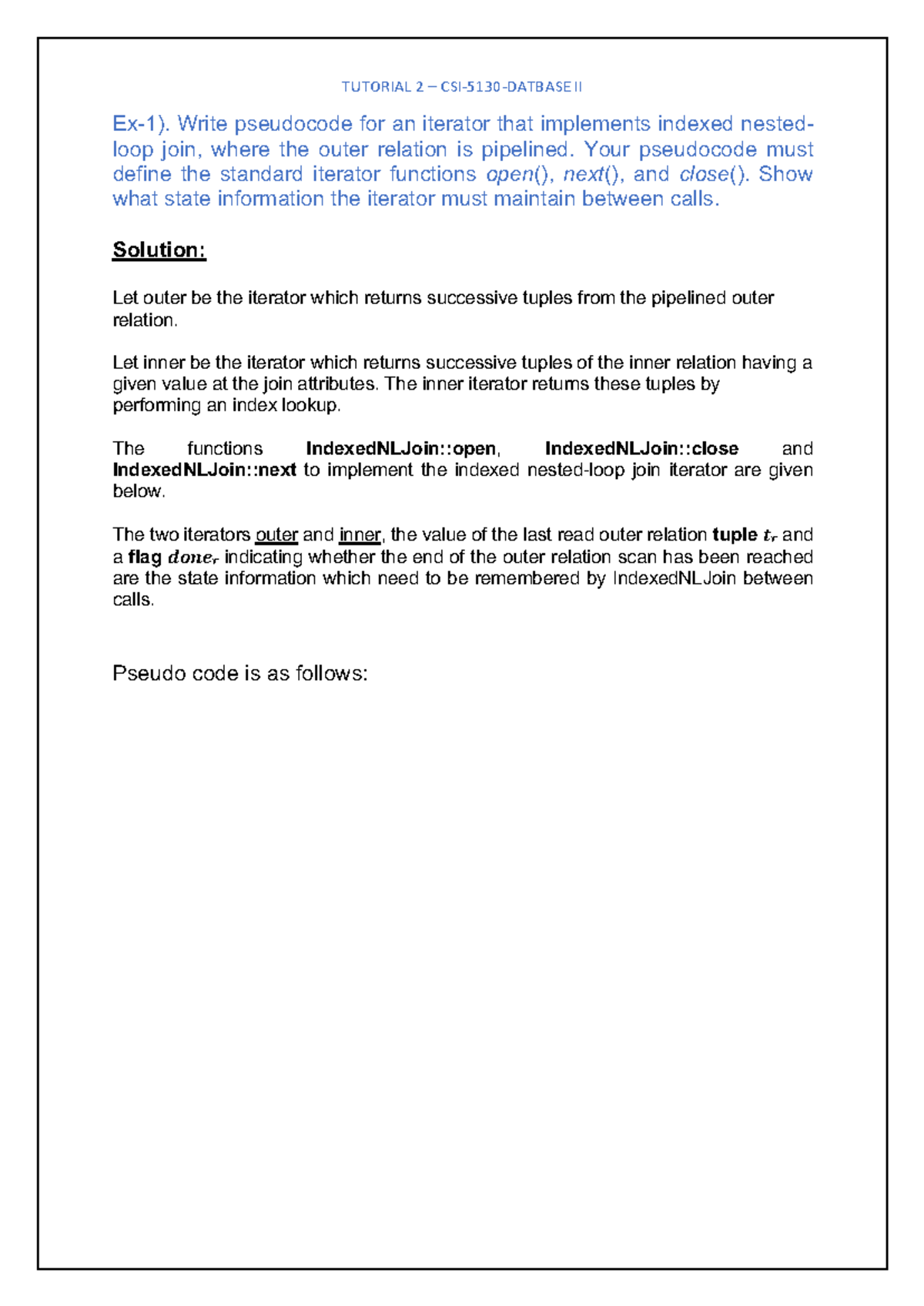 Practice Material for Chapters 15-16 - TUTORIAL 2 II Write pseudocode ...