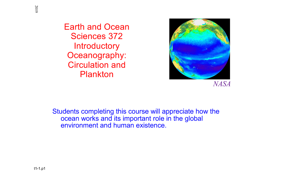 Topic 1.1 2019 - Lecture Notes 1 - Earth And Ocean Sciences 372 ...